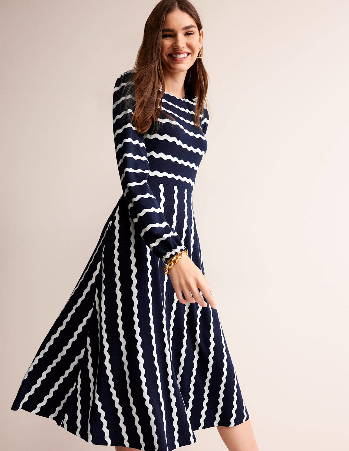 Camille Jersey Midi Dress-French Navy, Chevron-1