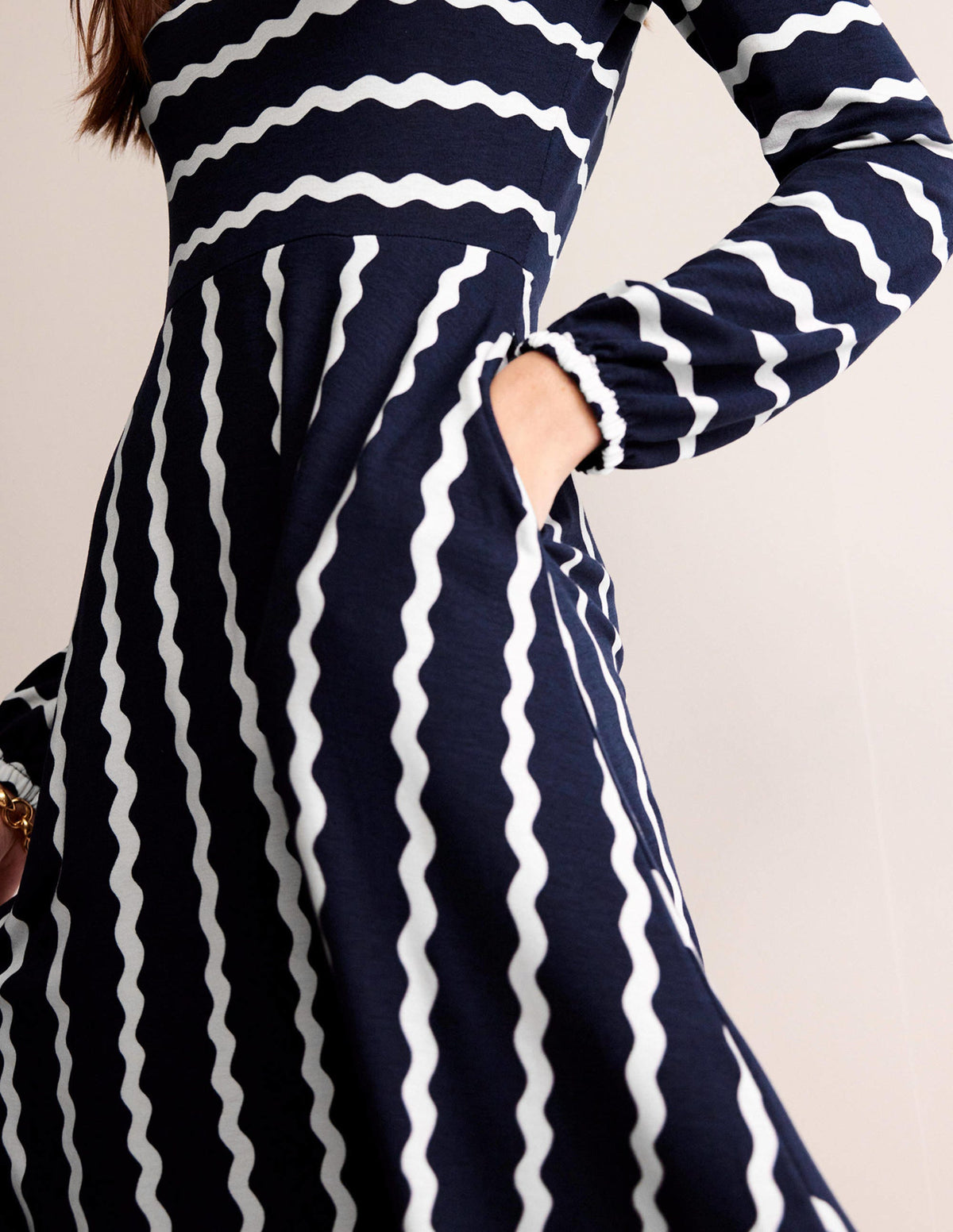 Camille Jersey Midi Dress-French Navy, Chevron - Image 2
