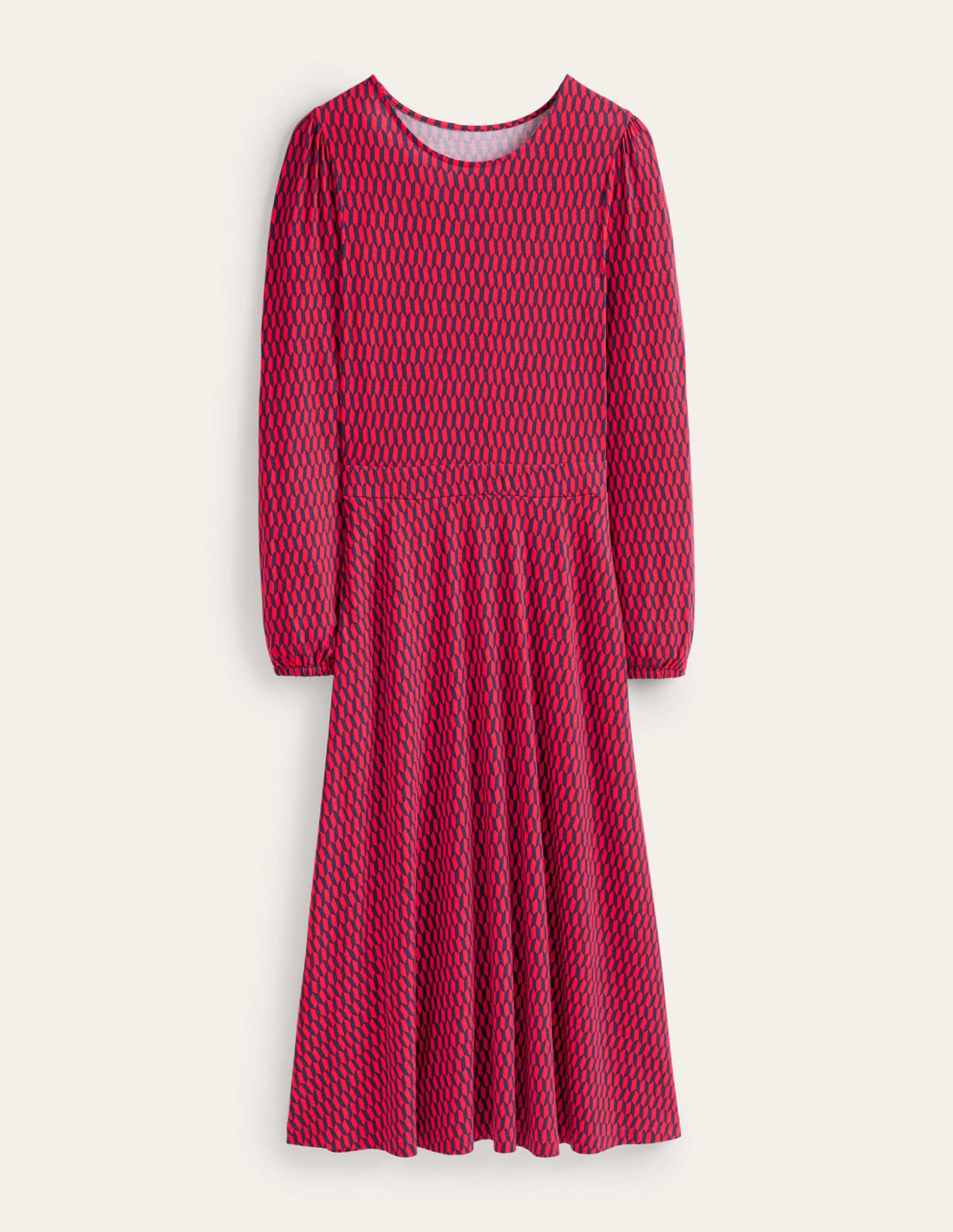 Camille Jersey Midi Dress-Brilliant Red, Block Tile-6