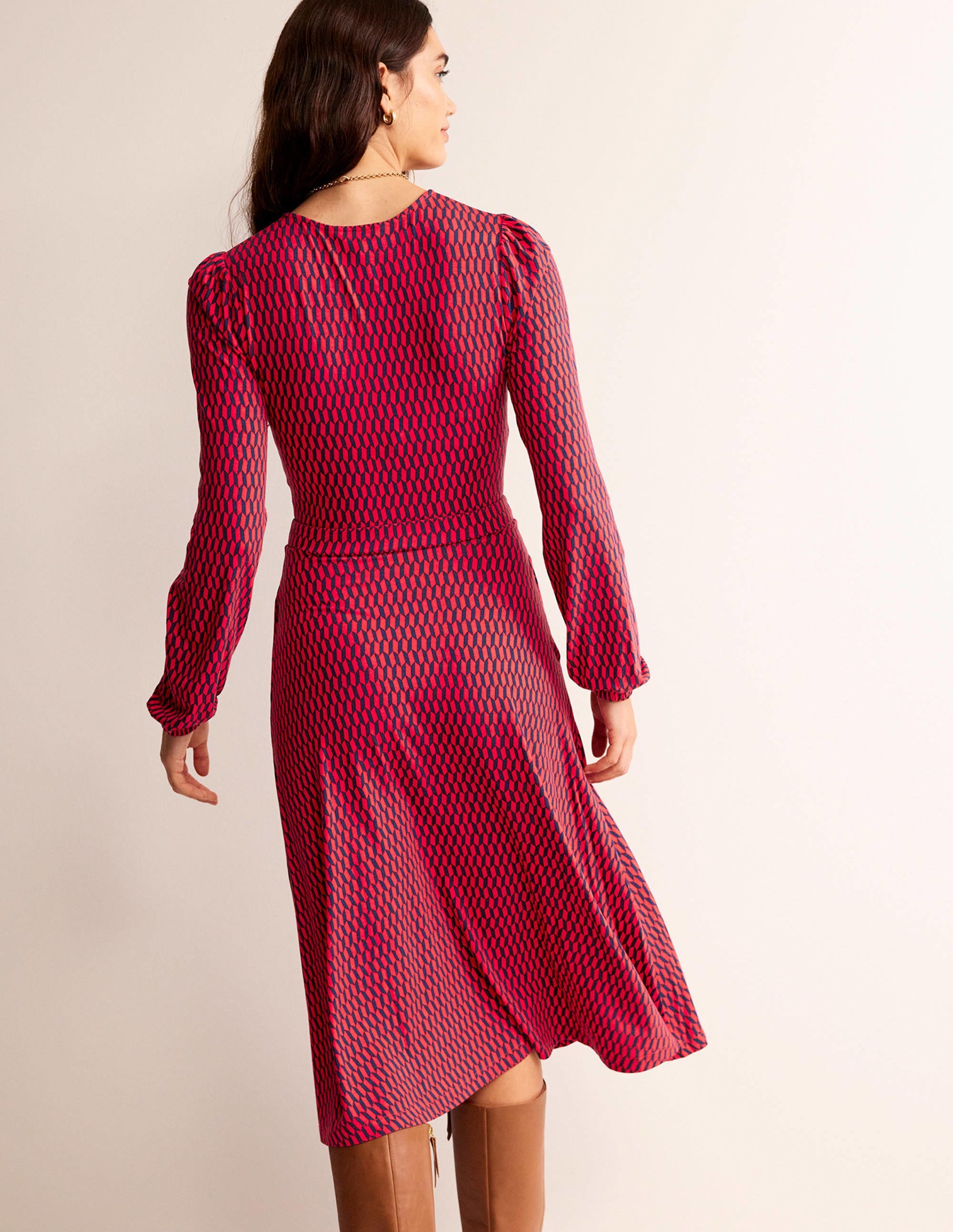 Camille Jersey Midi Dress-Brilliant Red, Block Tile - Image 3