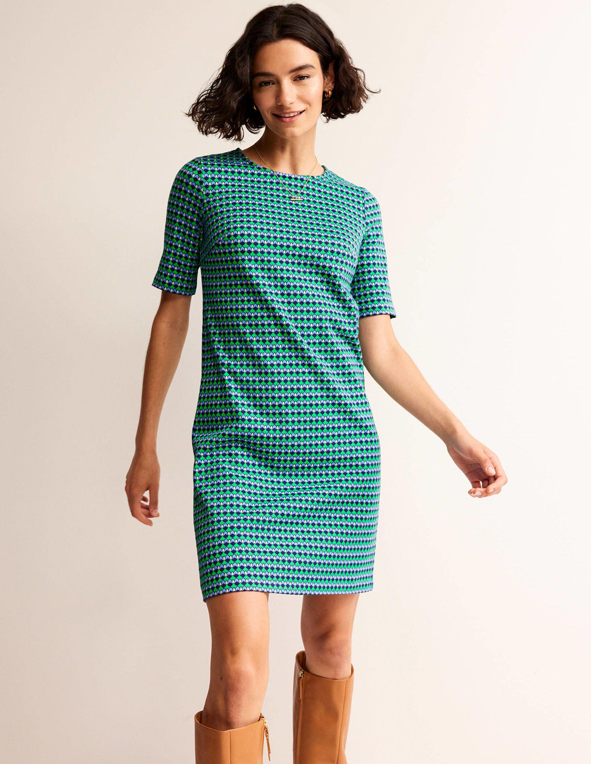 Ivy Jacquard Jersey Dress-Bright Green, Terrace Geo - Image 1