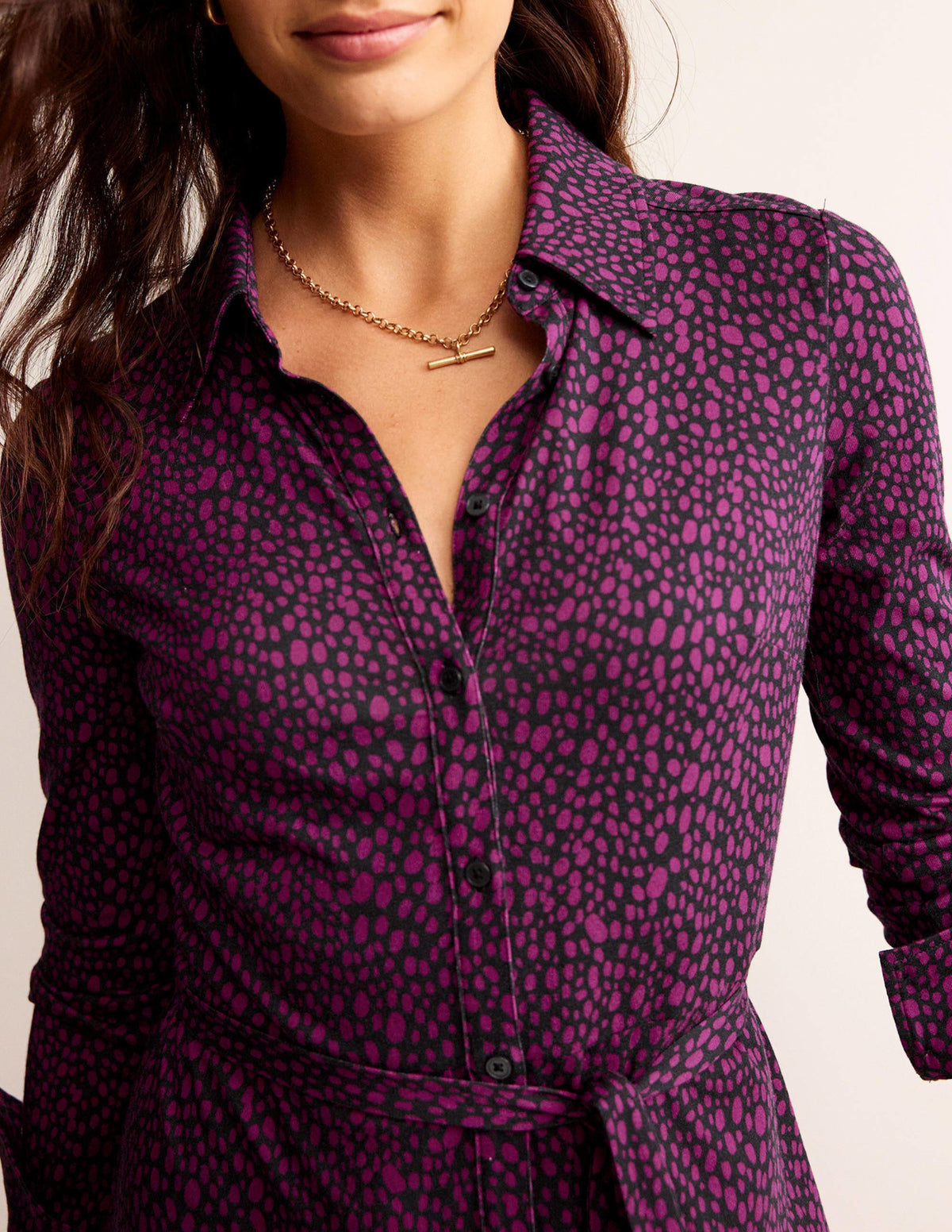 Jessie Jersey Shirt Dress-Damson Berry, Animal Spot-2