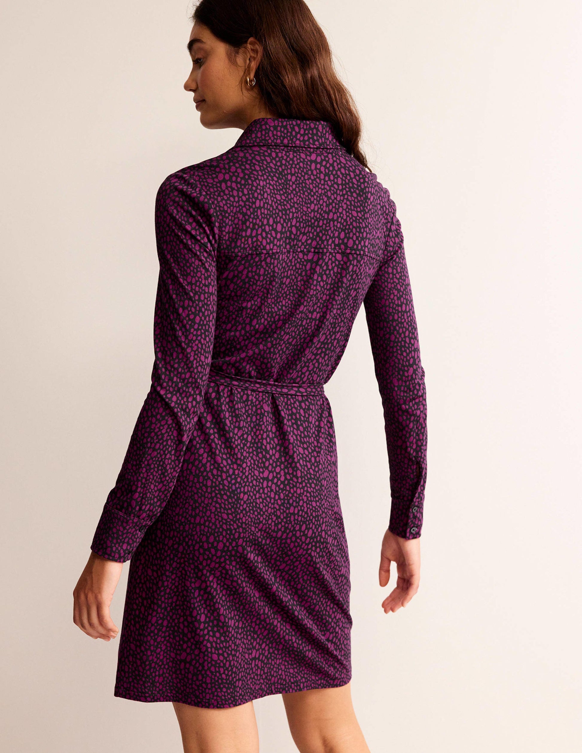 Jessie Jersey Shirt Dress-Damson Berry, Animal Spot-3