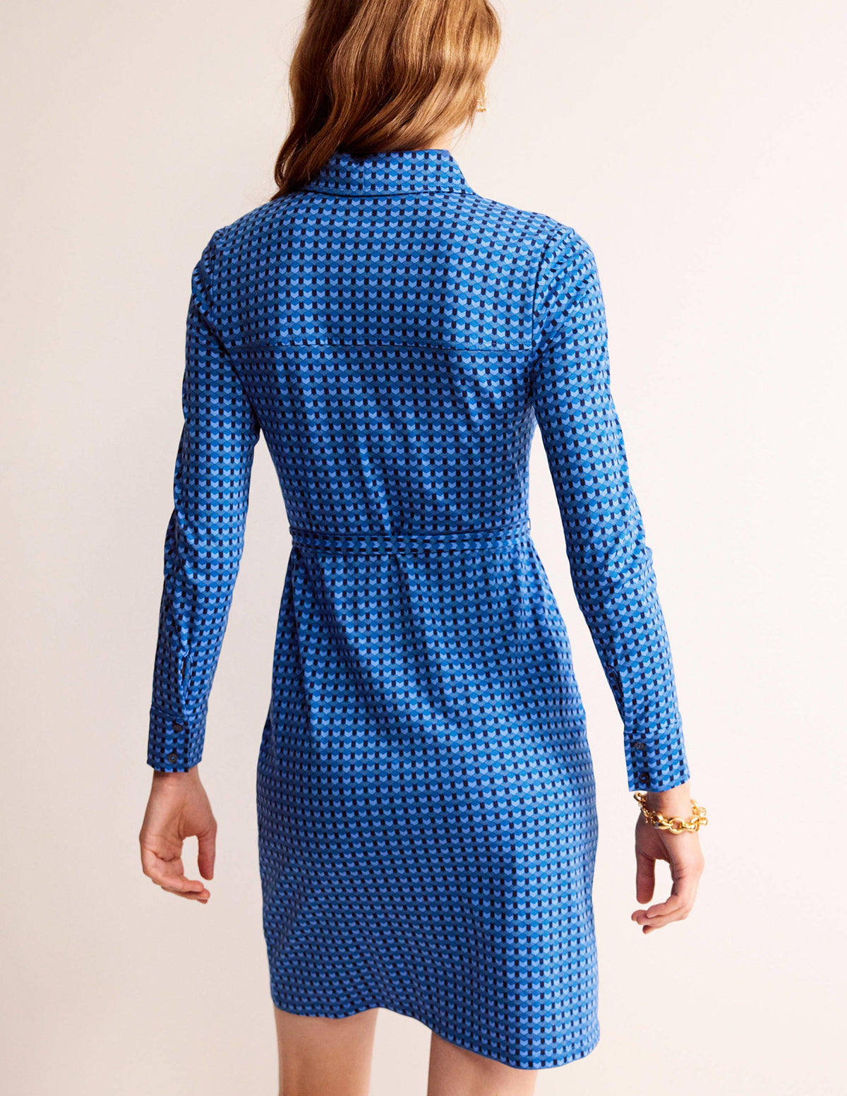Jessie Jersey Shirt Dress-Azure, Terrace Geo - Image 3