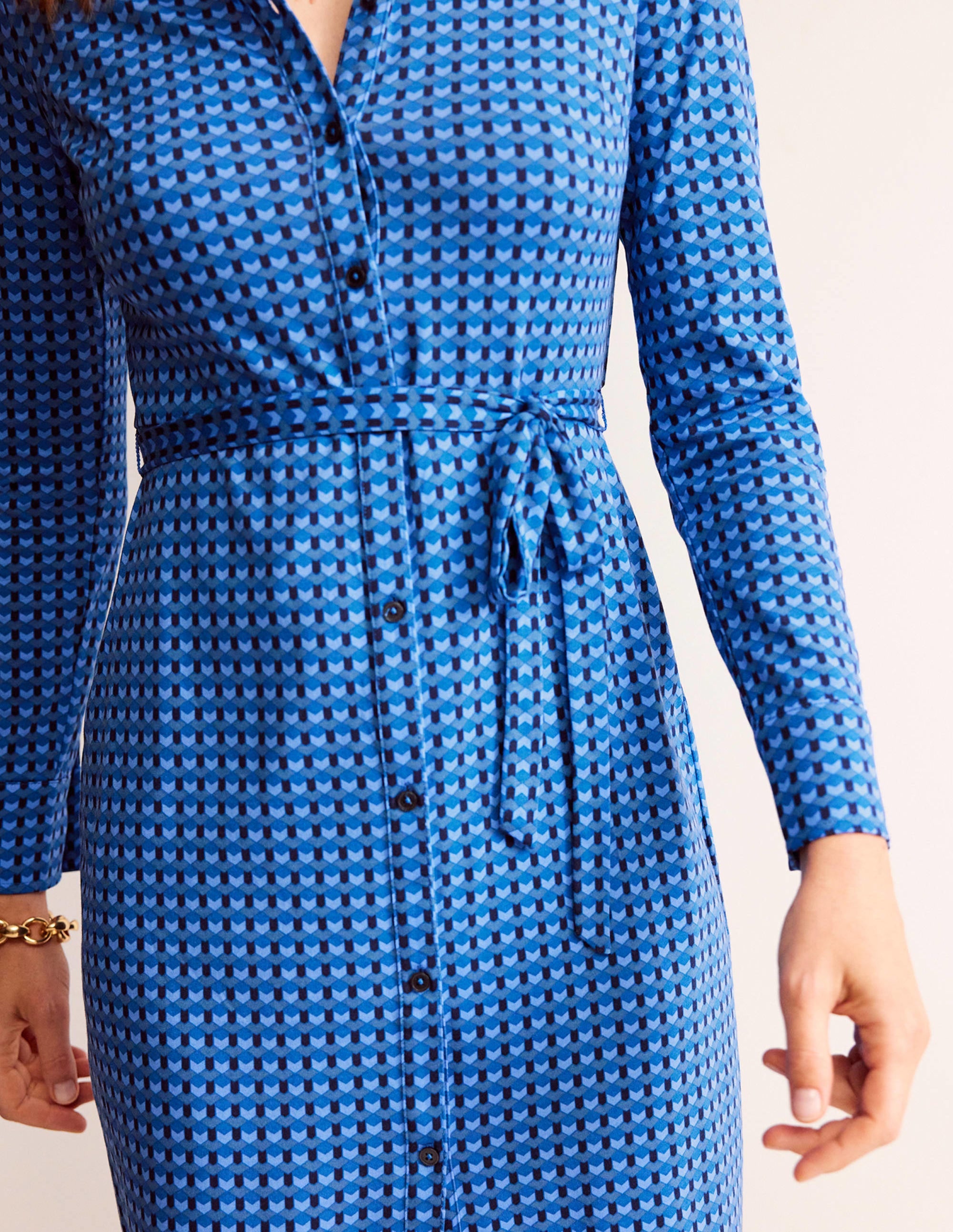 Jessie Jersey Shirt Dress-Azure, Terrace Geo - Image 4
