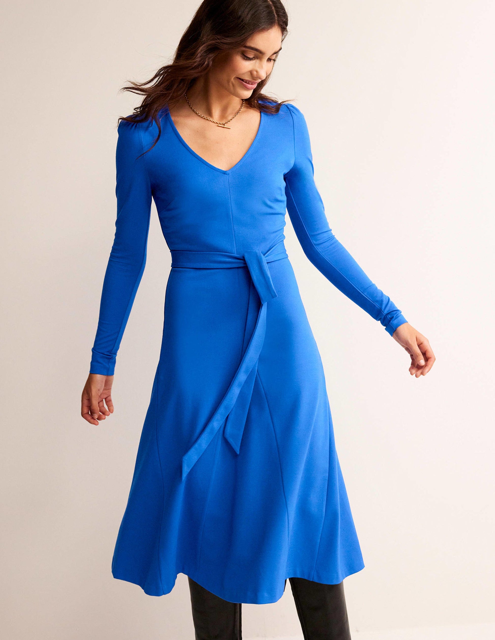 Bella Ponte V-Neck Midi Dress-Bright Blue-1