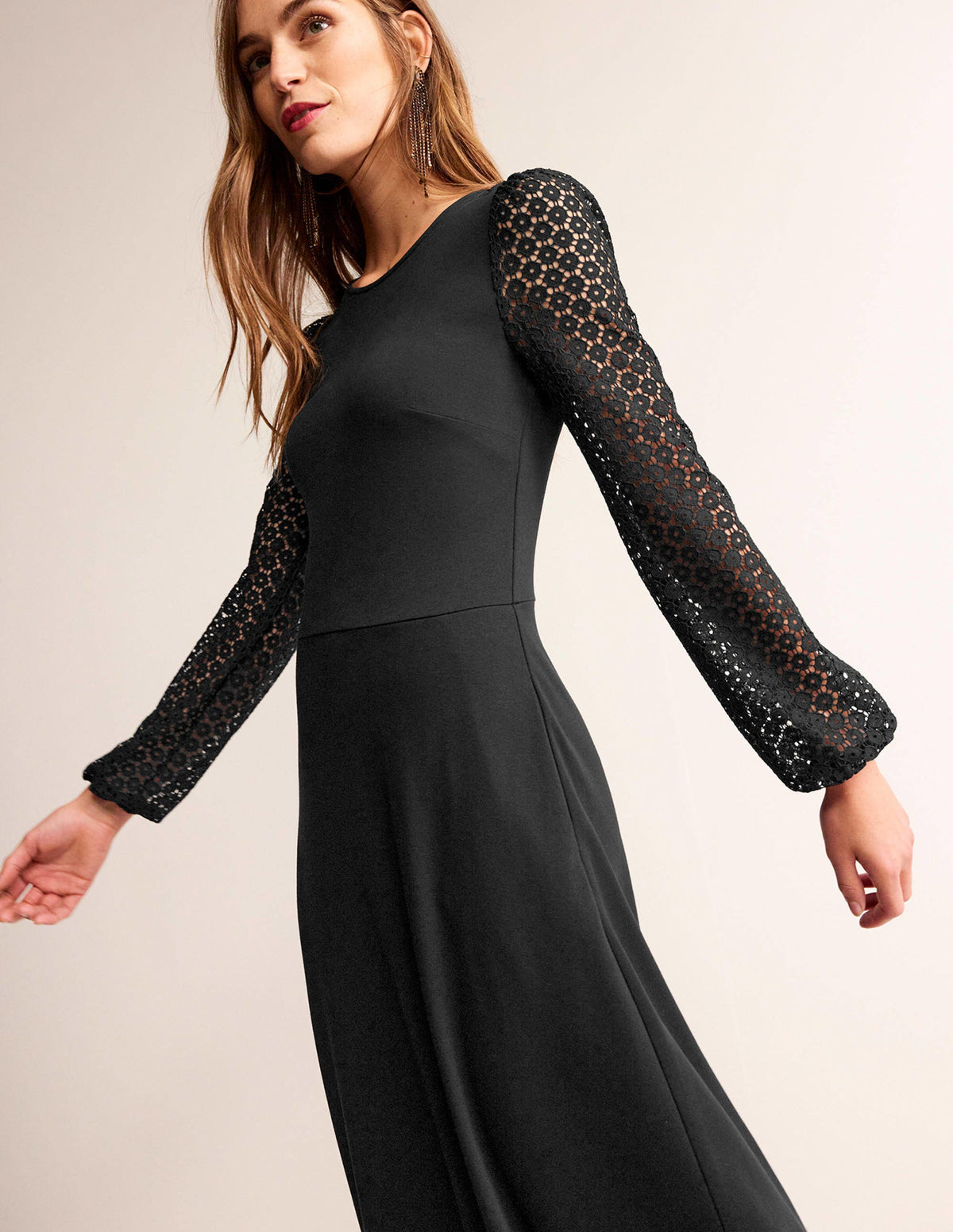 Sleeve Detail Midi Dress-Black - Image 2
