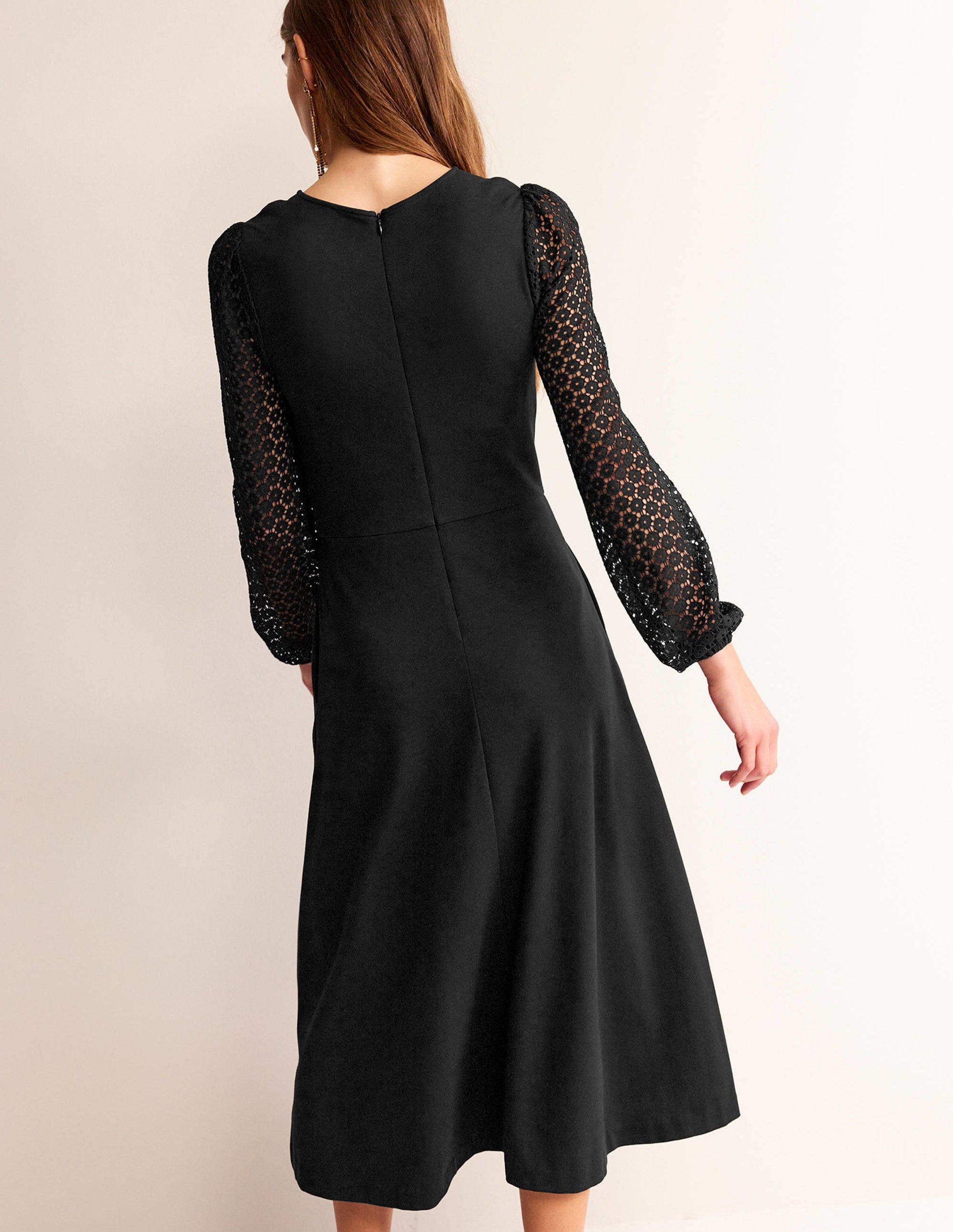 Sleeve Detail Midi Dress-Black-4
