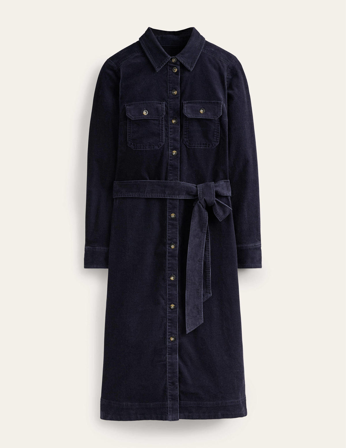 Eloise Cord Midi Shirt Dress-Navy-5