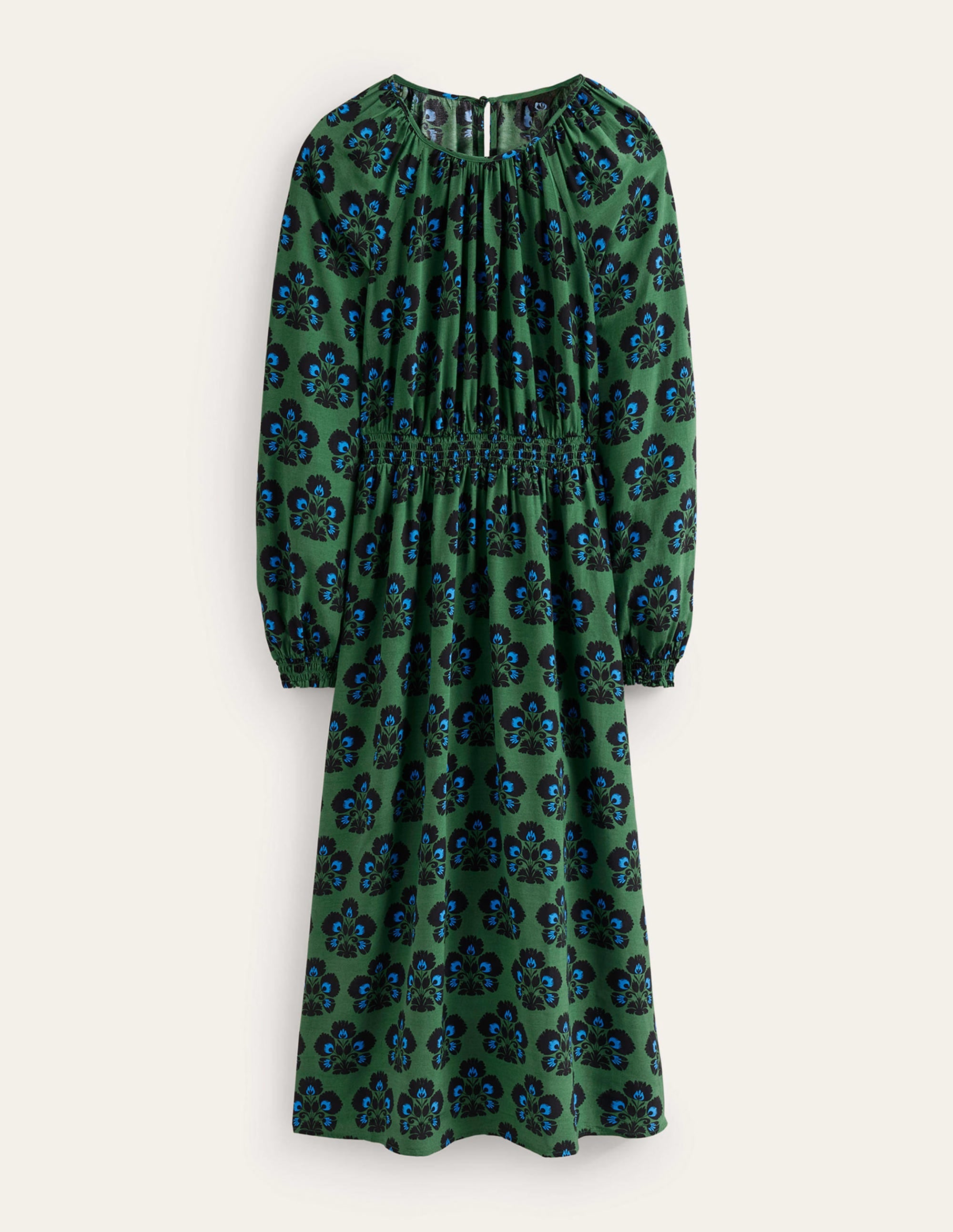 Gather Raglan Midi Dress-Amazon Green, Carnation Stamp - Image 5