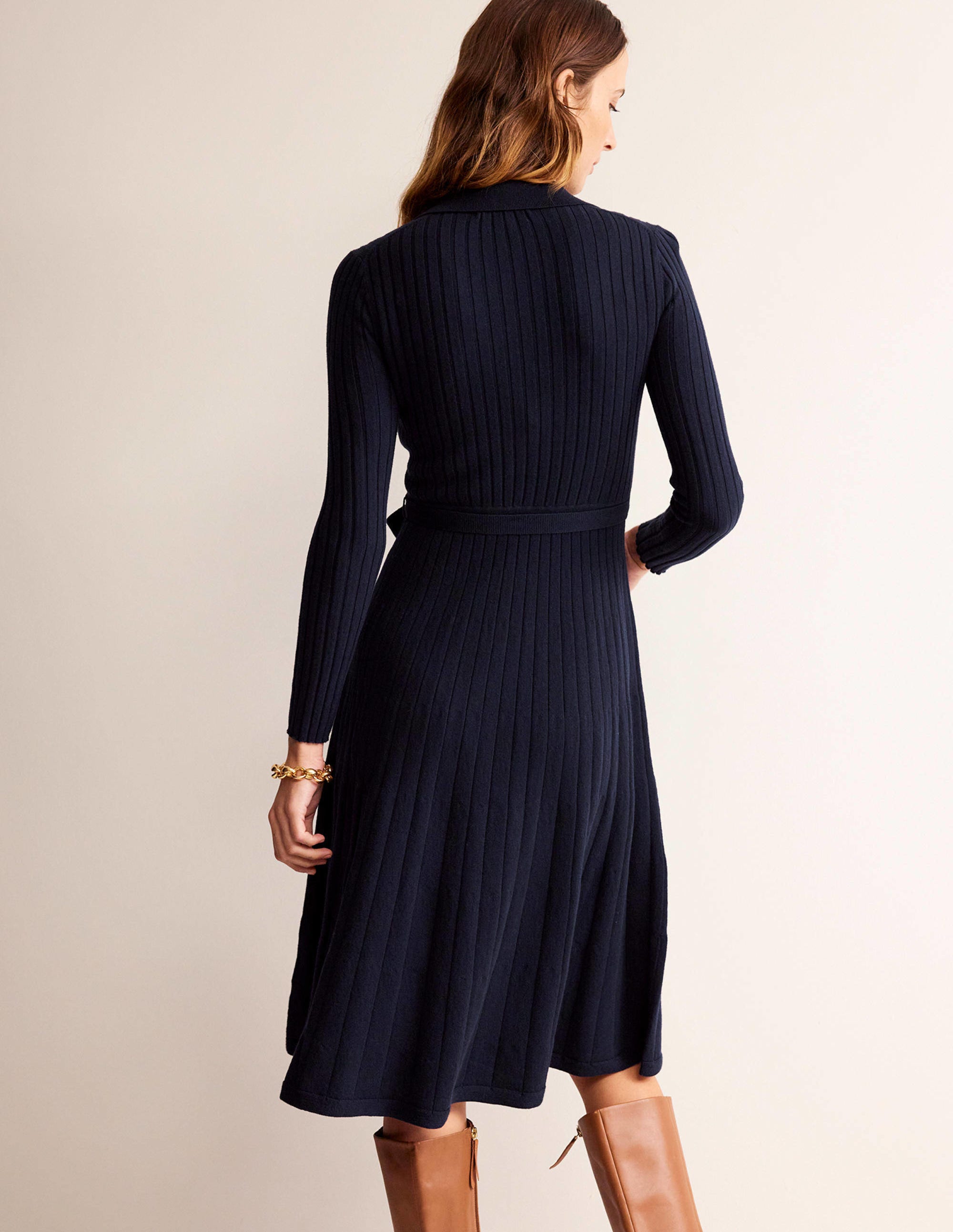 Rachel Knitted Shirt Dress-Dark Blue - Image 3