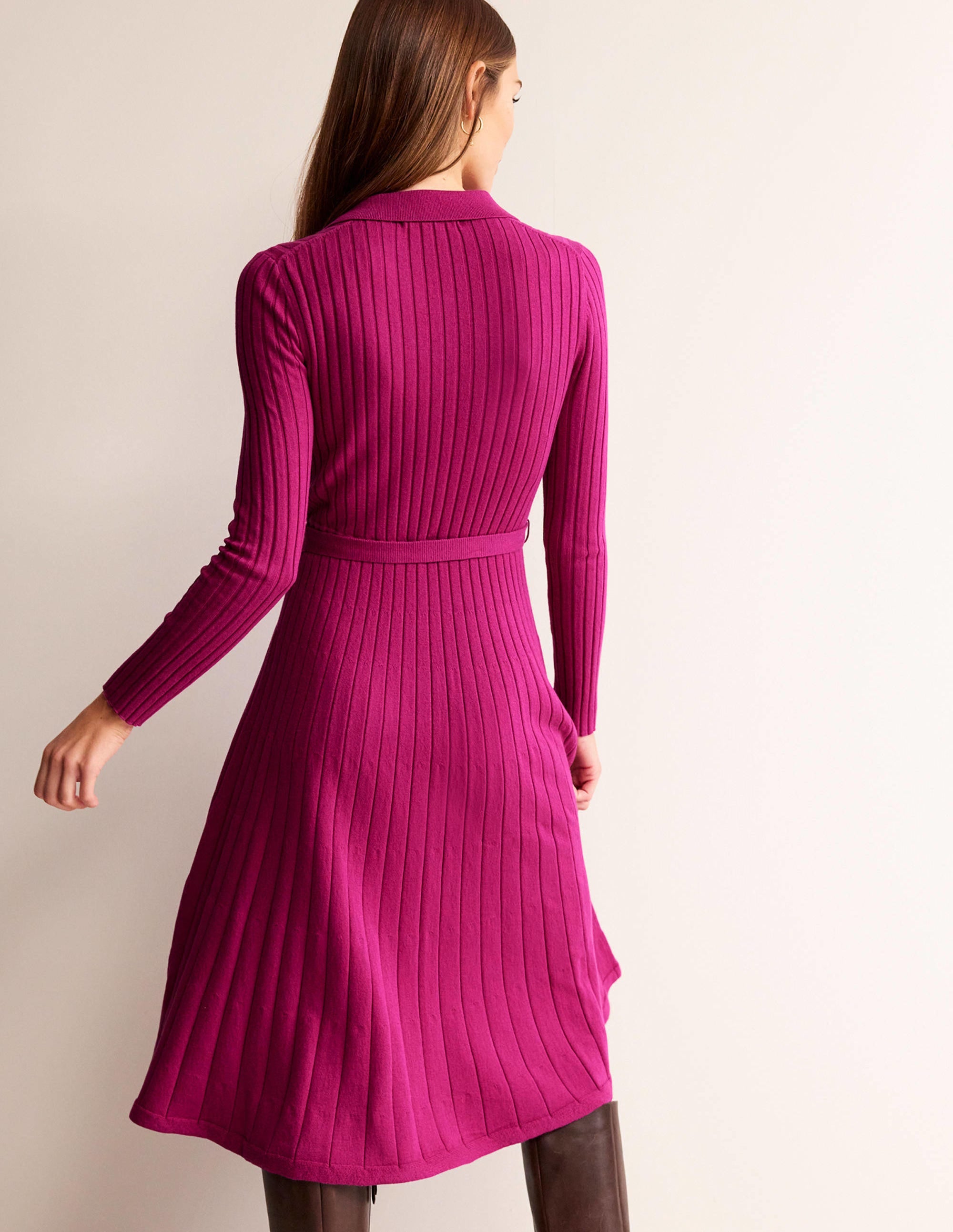 Rachel Knitted Shirt Dress-Vibrant Plum - Image 3