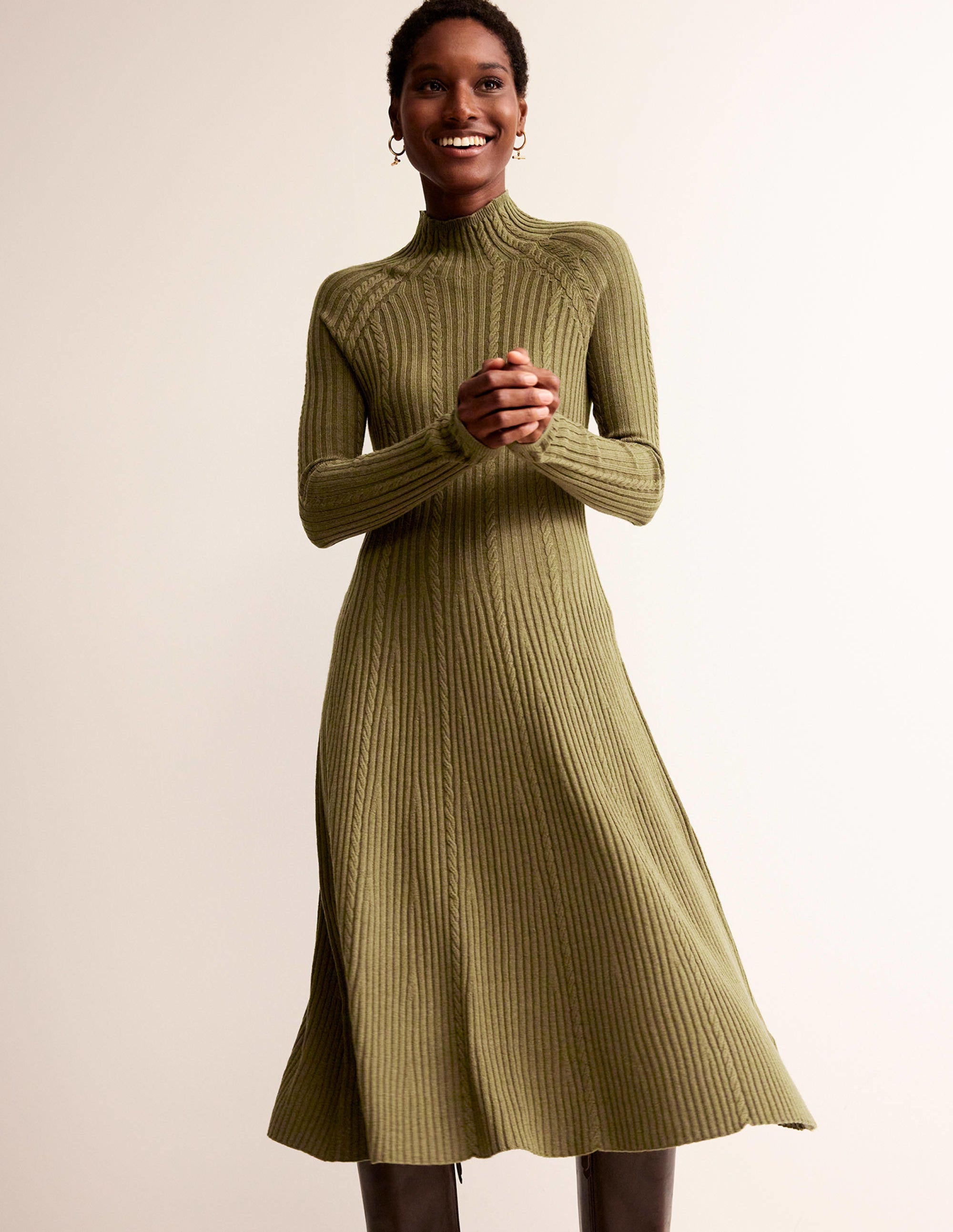 Tessa Knitted Dress-Dark Moss - Image 1