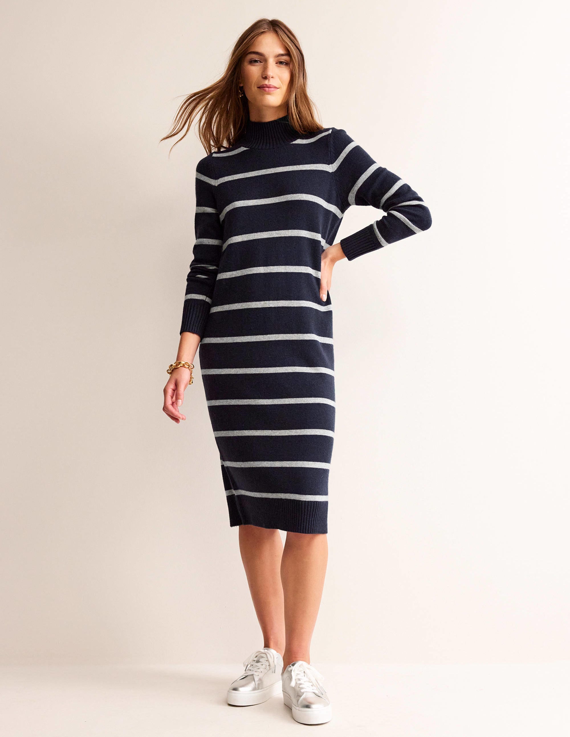 Verity Knitted Dress-Navy and Grey Melange - Image 2