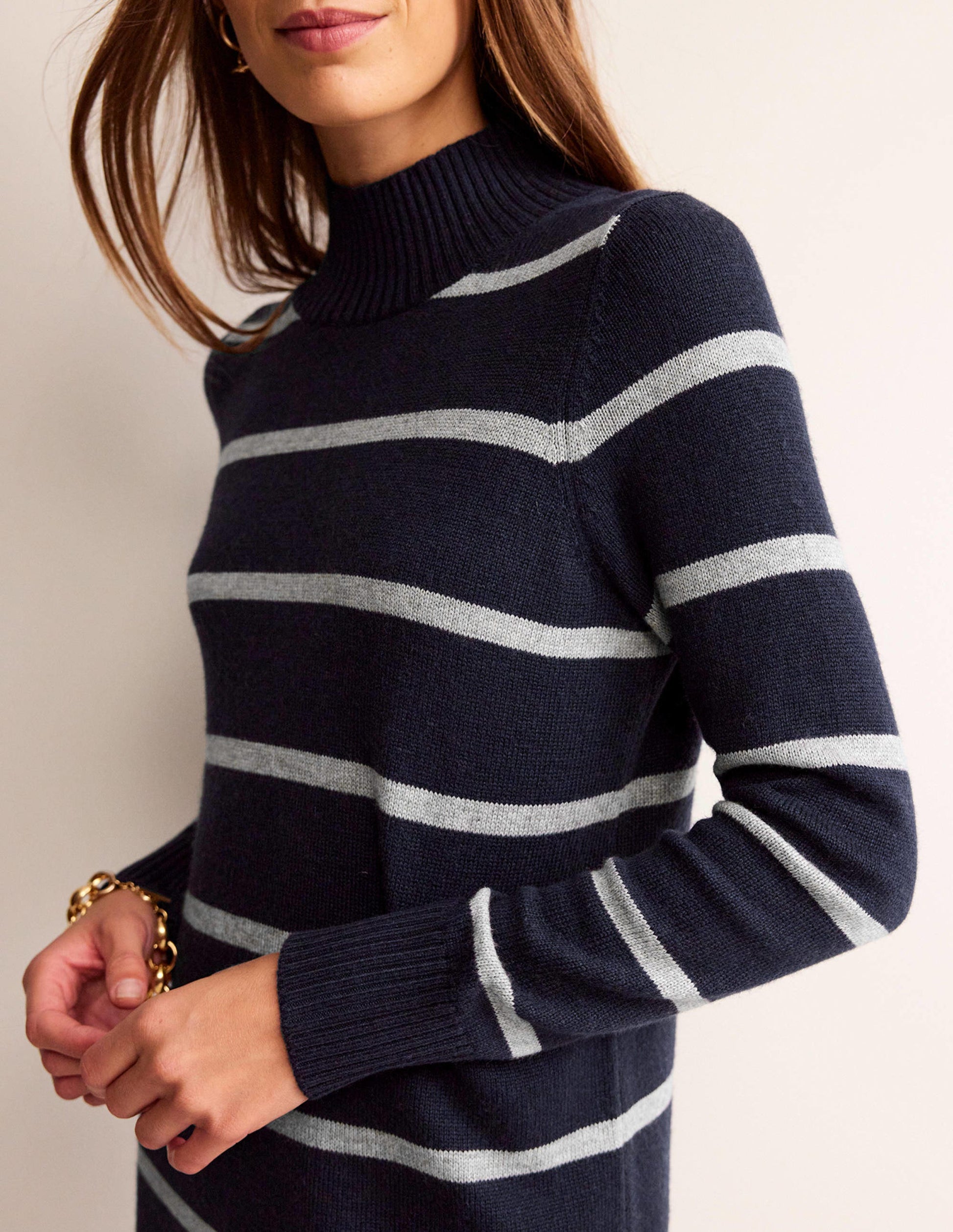 Verity Knitted Dress-Navy and Grey Melange-3