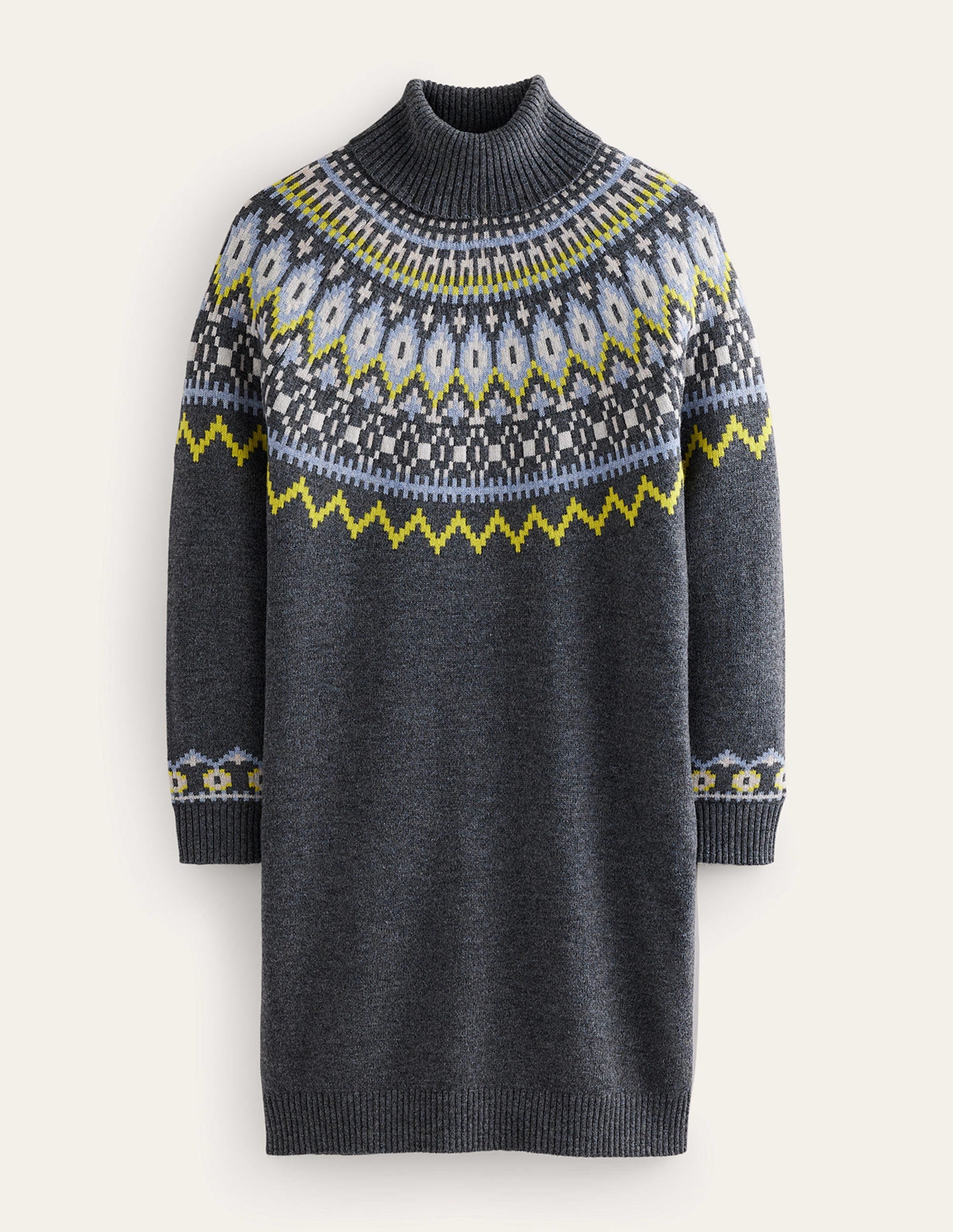 Edith Fair Isle Knitted Dress-Charcoal Melange - Image 5