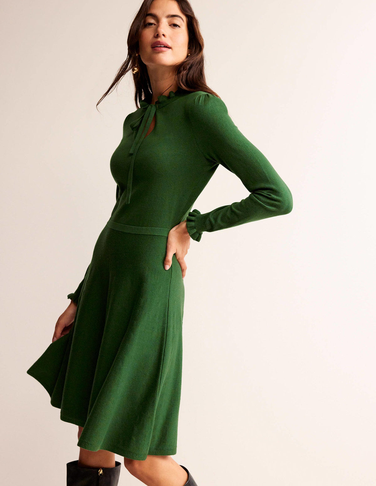 Ruffle-Detail Dress-Amazon Green - Image 1