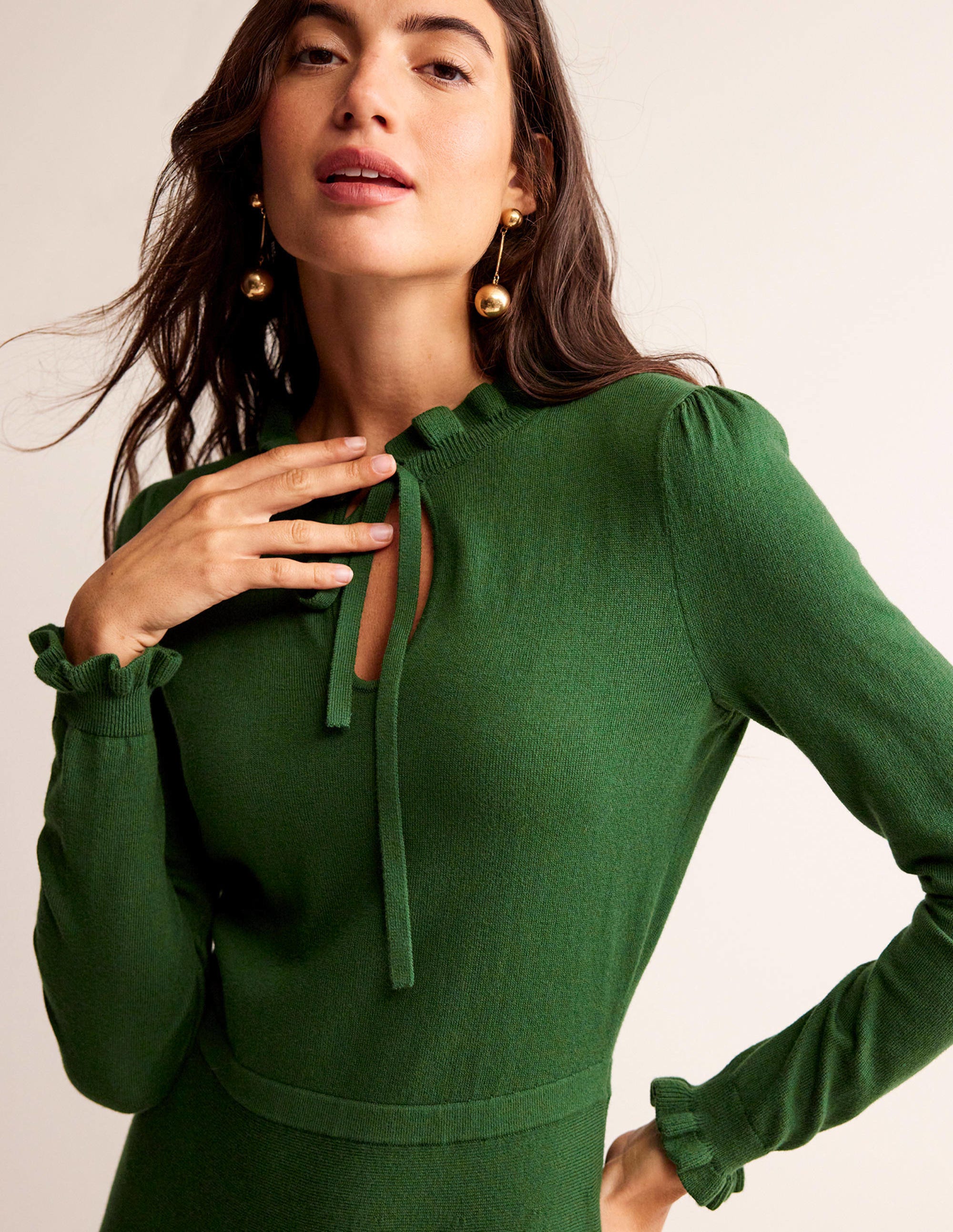 Ruffle-Detail Dress-Amazon Green - Image 2