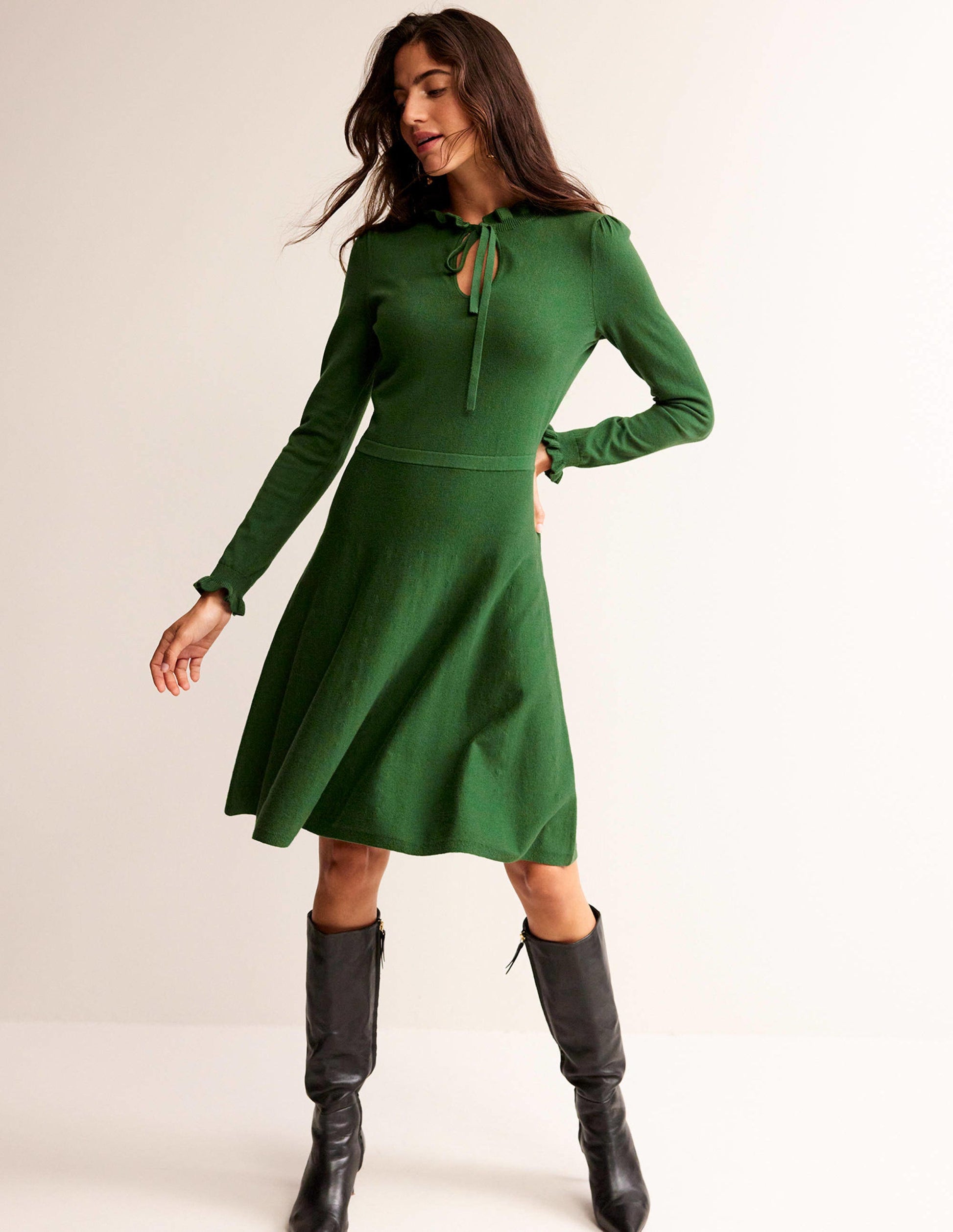 Ruffle-Detail Dress-Amazon Green-4