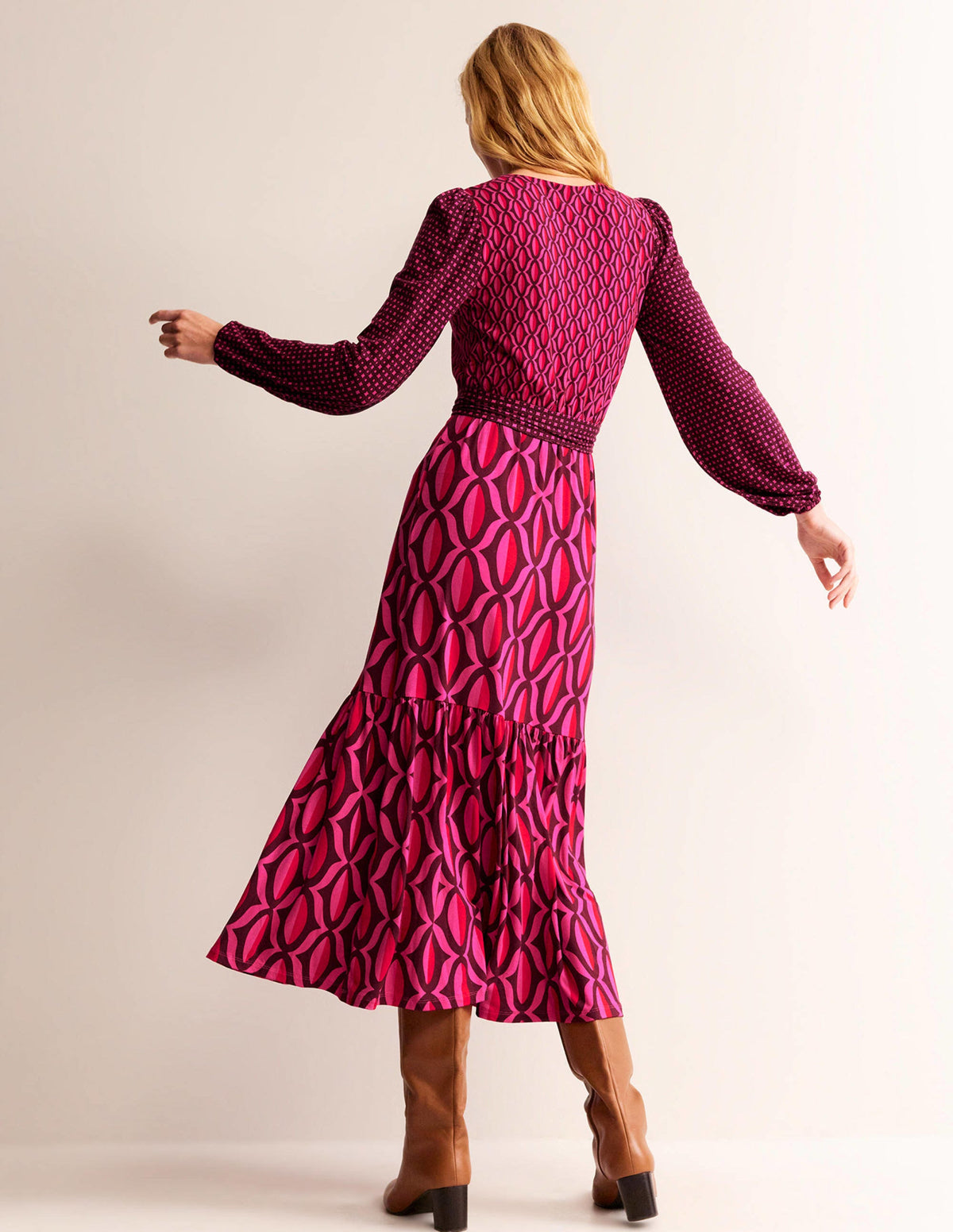 Jersey Maxi Wrap Dress-Vibrant Pink, Geo Valley - Image 4