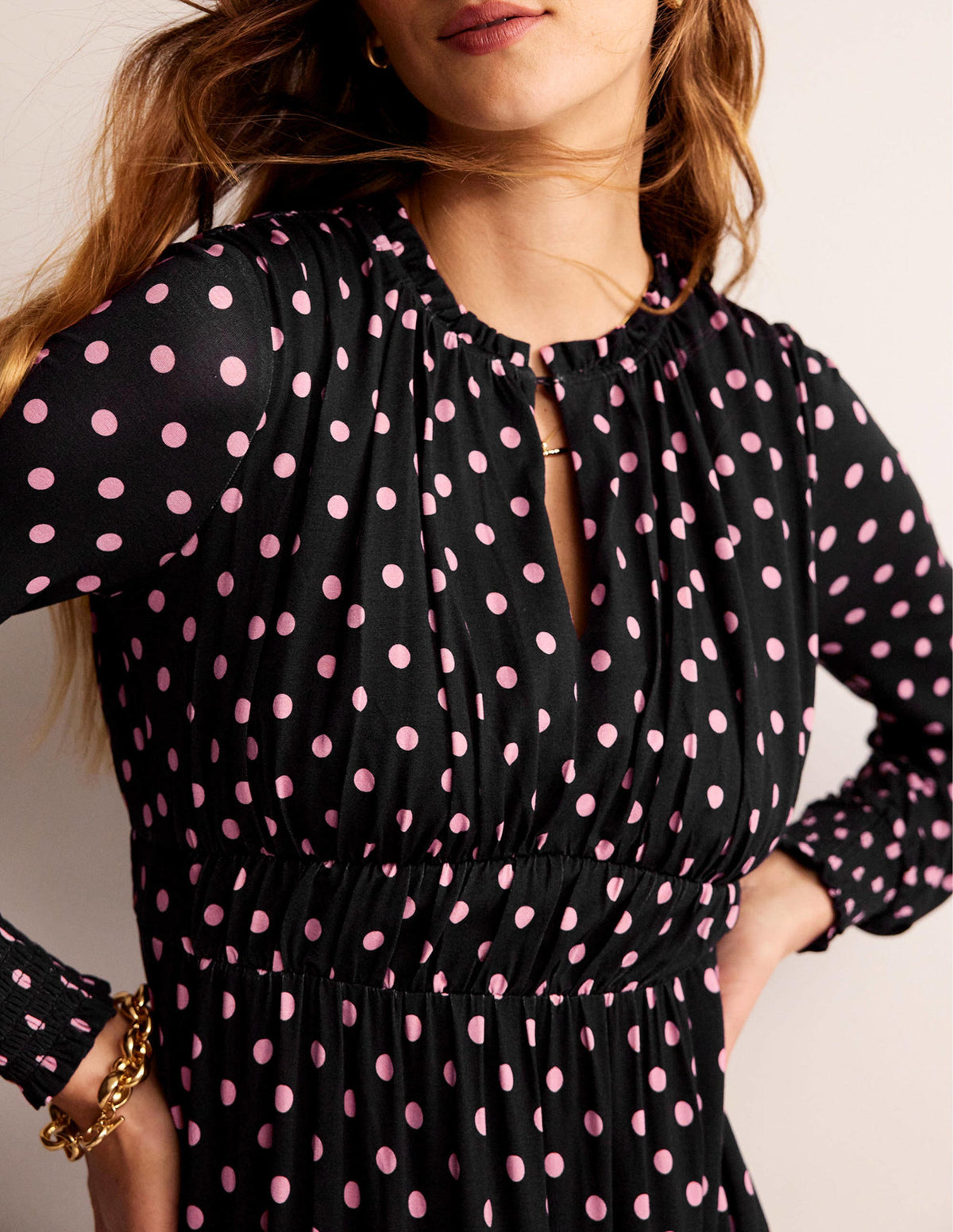 Rosanna Long Sleeve Tea Dress-Black, Spot - Image 2