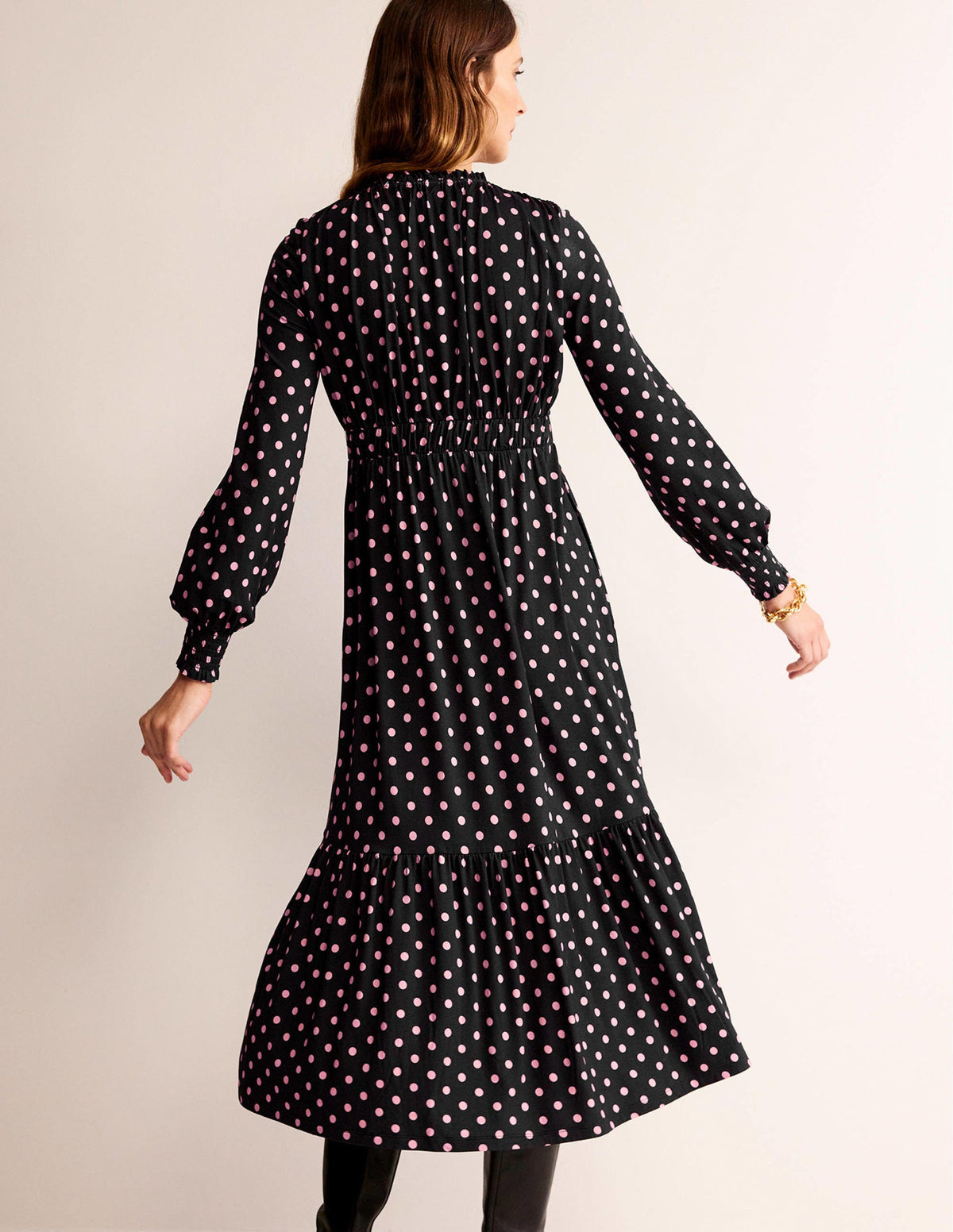 Rosanna Long Sleeve Tea Dress-Black, Spot - Image 3