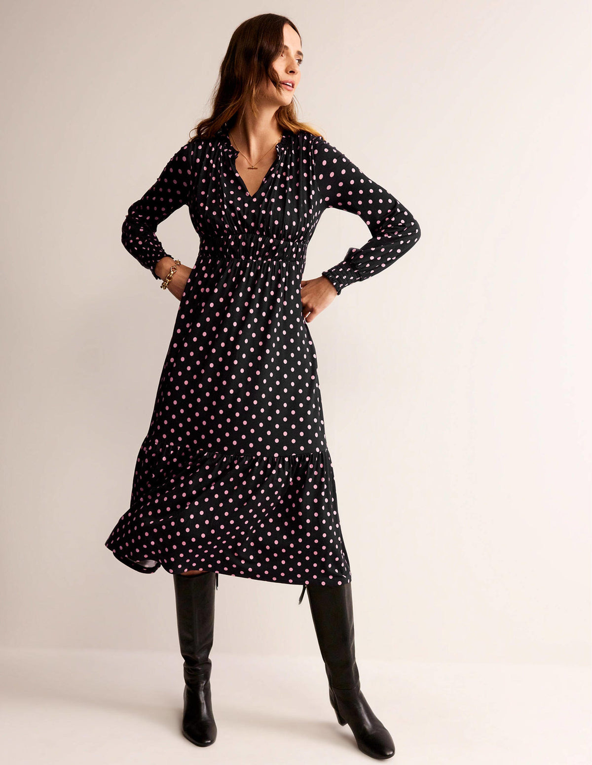 Rosanna Long Sleeve Tea Dress-Black, Spot-4