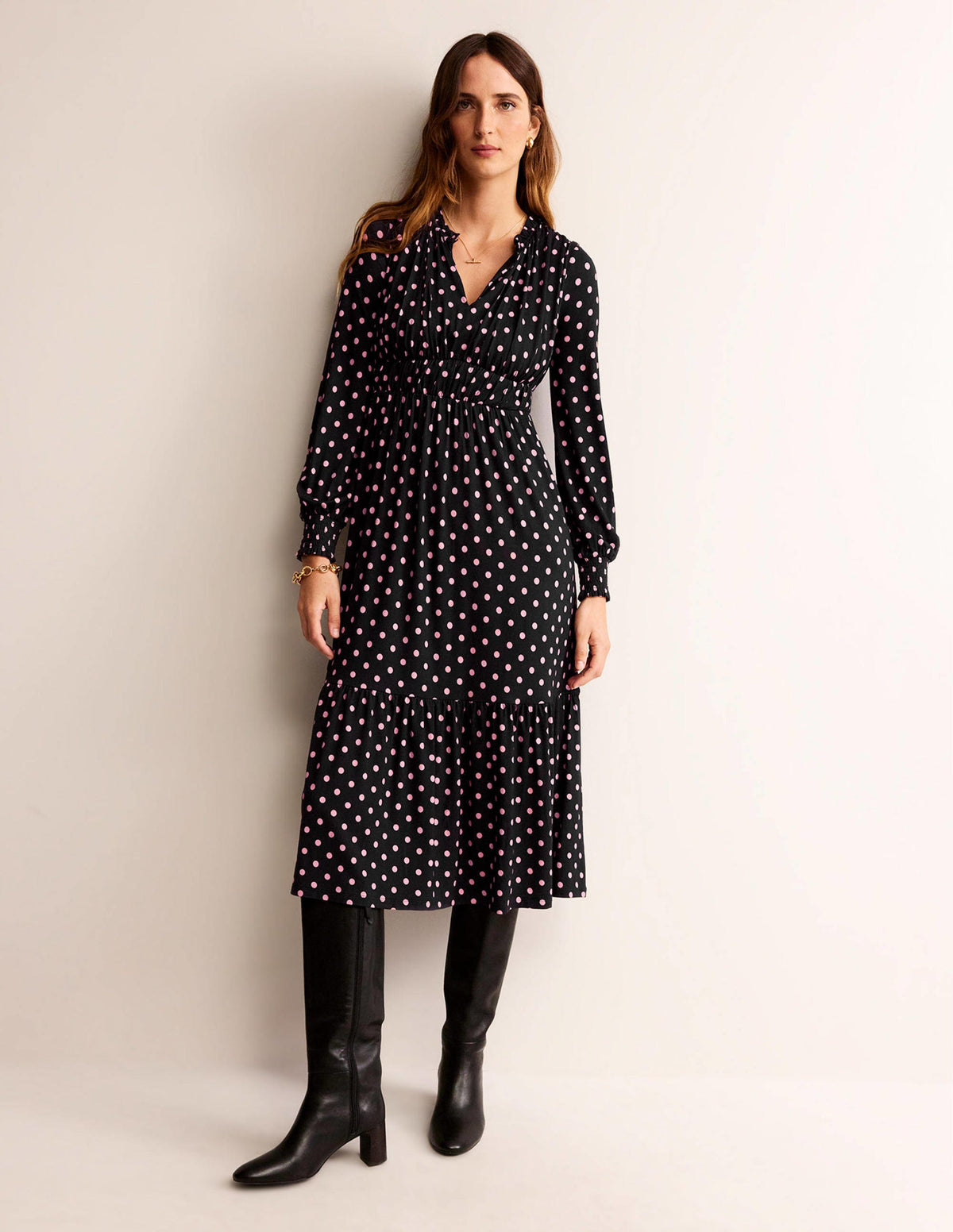 Rosanna Long Sleeve Tea Dress-Black, Spot - Image 5