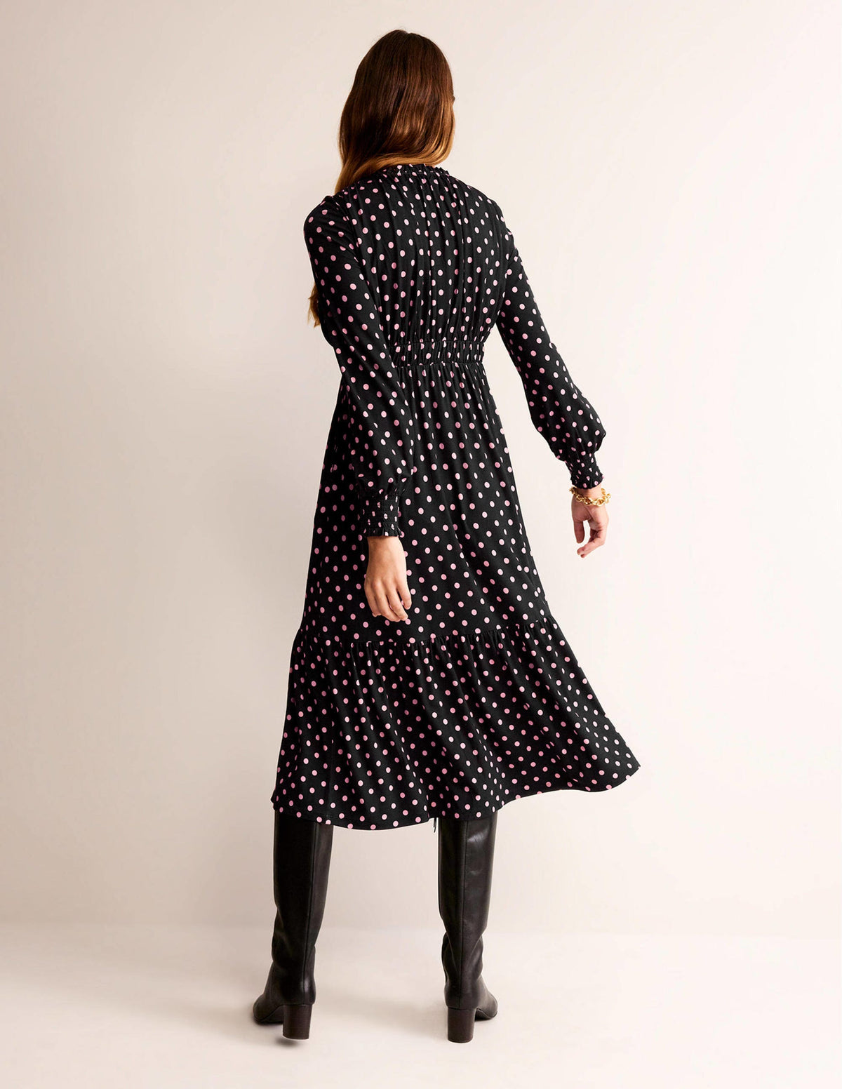 Rosanna Long Sleeve Tea Dress-Black, Spot - Image 6