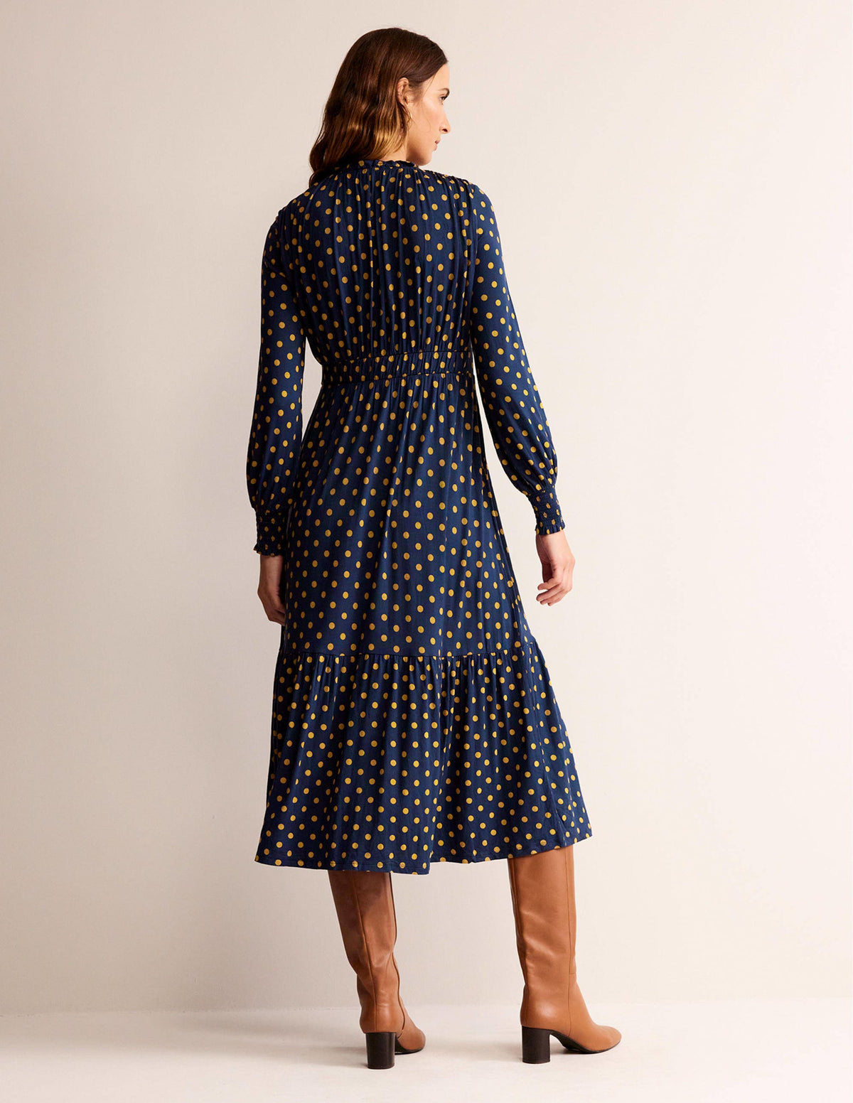 Rosanna Long Sleeve Tea Dress-French Navy, Spot - Image 3