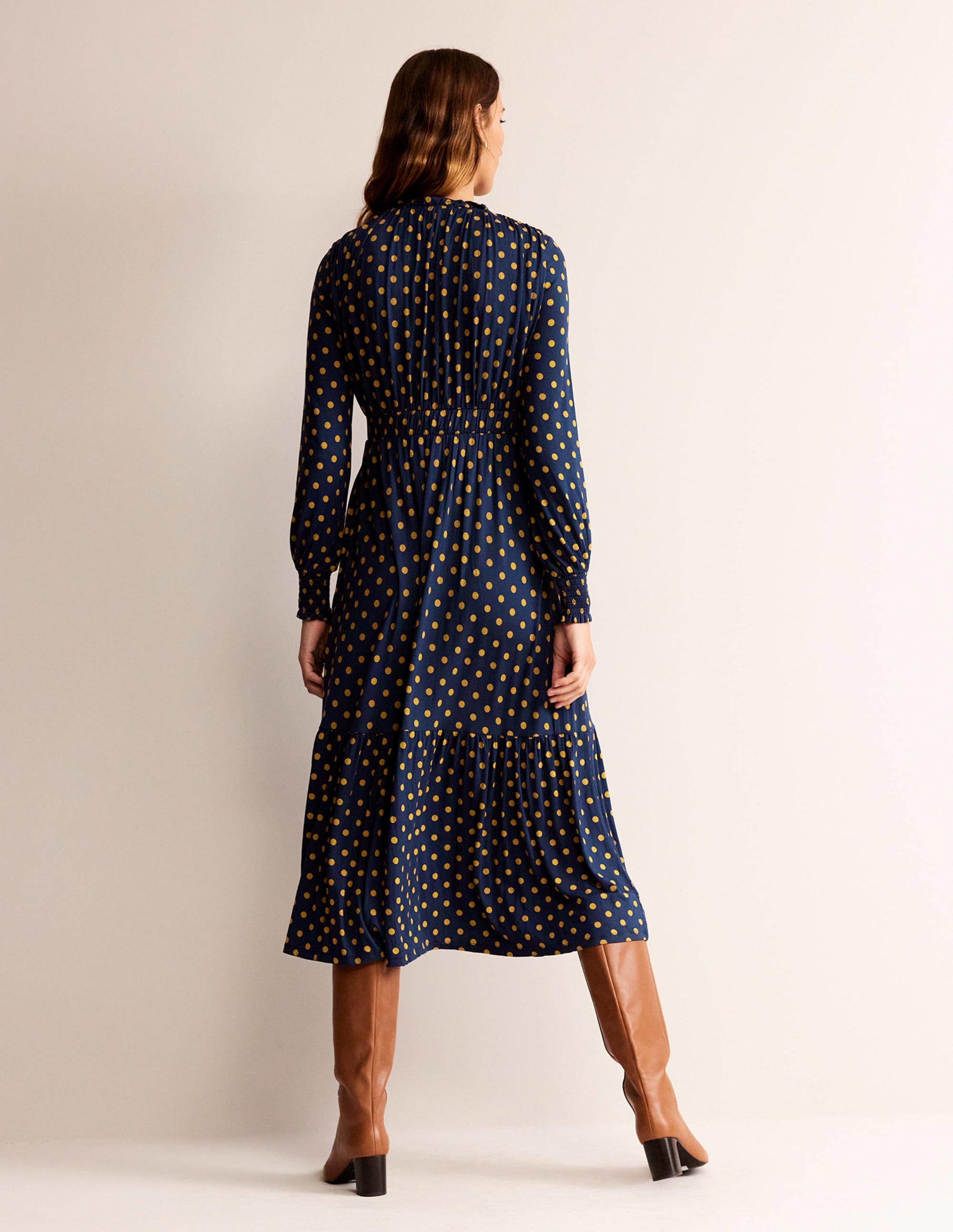 Rosanna Long Sleeve Tea Dress-French Navy, Spot - Image 6