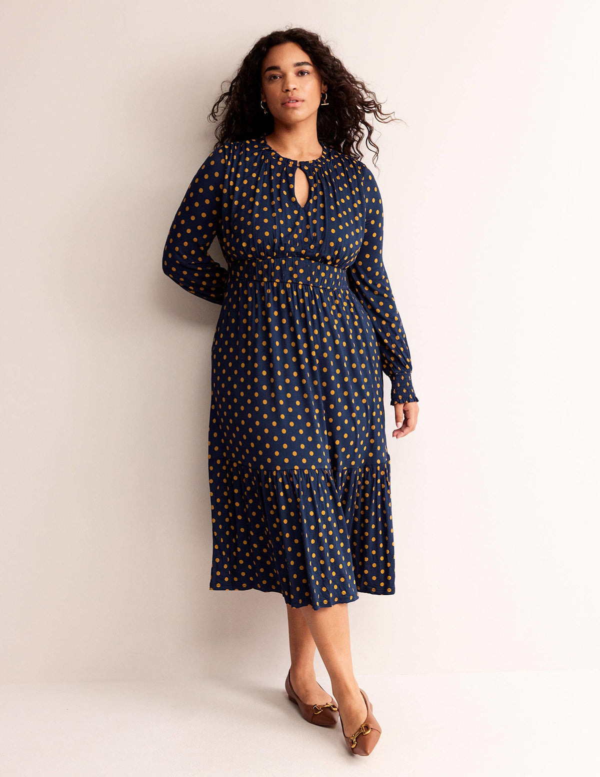 Rosanna Long Sleeve Tea Dress-French Navy, Spot - Image 7