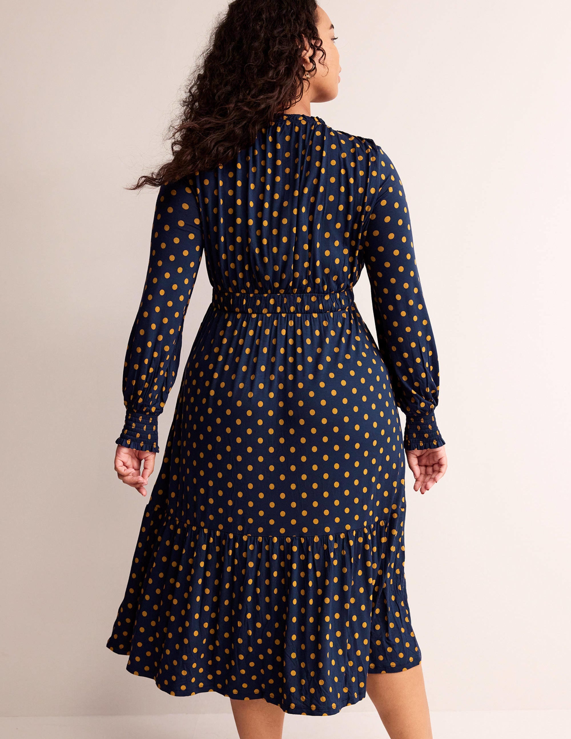 Rosanna Long Sleeve Tea Dress-French Navy, Spot - Image 8