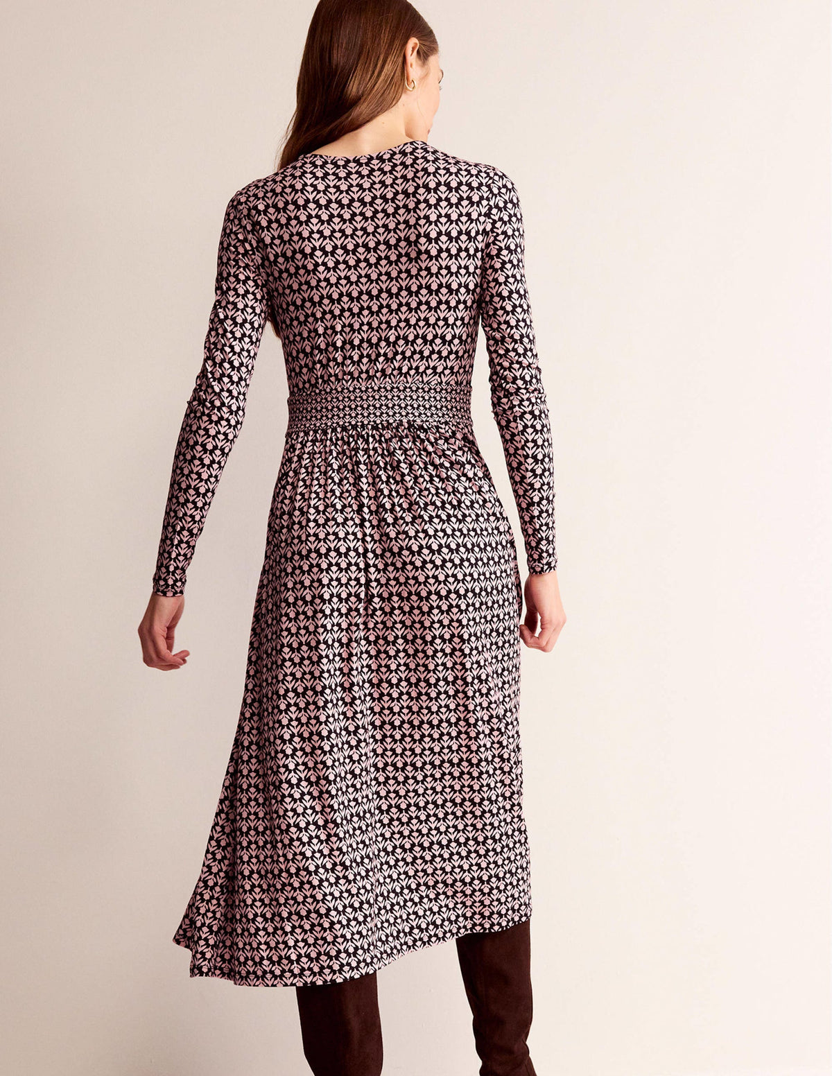 Thea Long Sleeve Midi Dress-Black and Milkshake, Tulip Pop-3