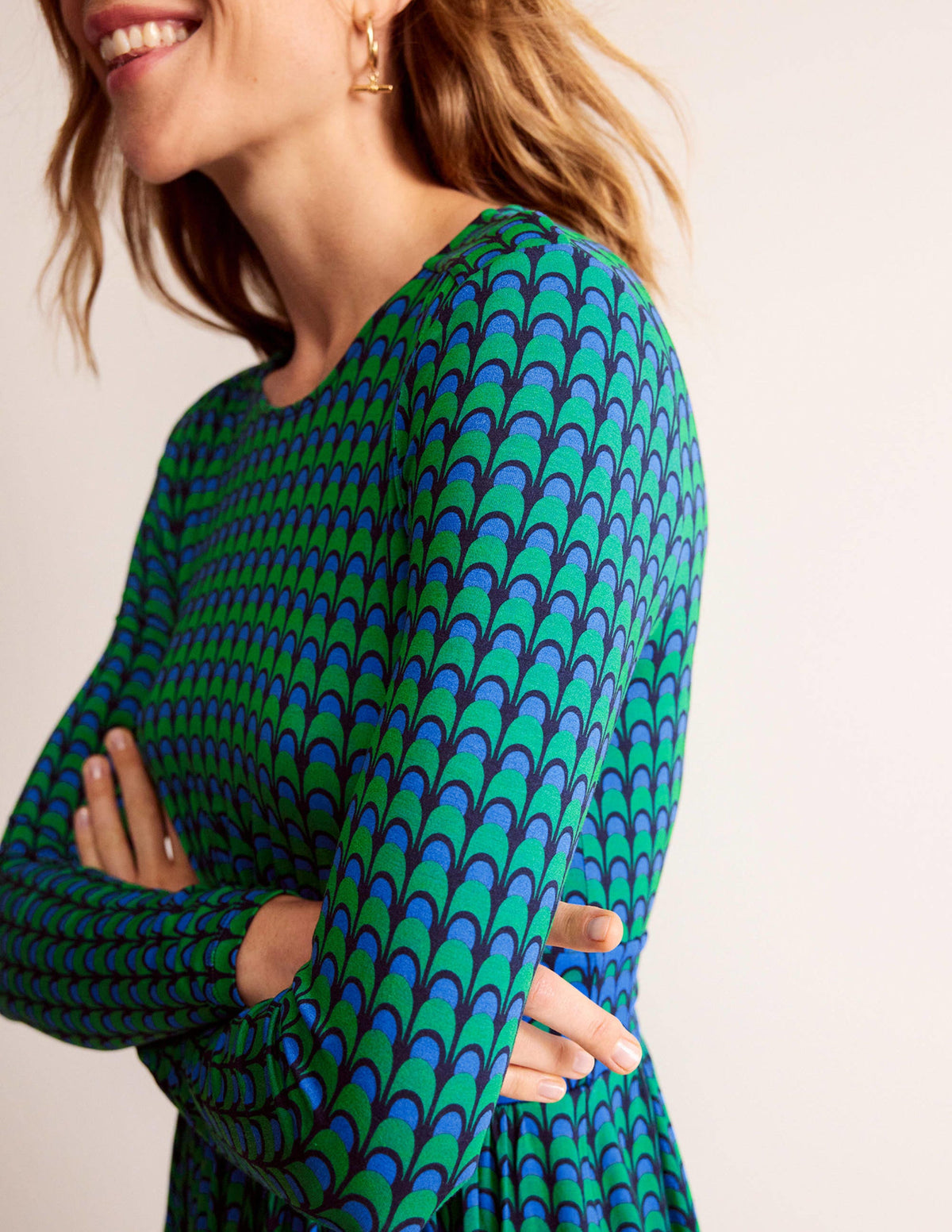 Thea Long Sleeve Midi Dress-Veridian Green, Geo Charm - Image 2