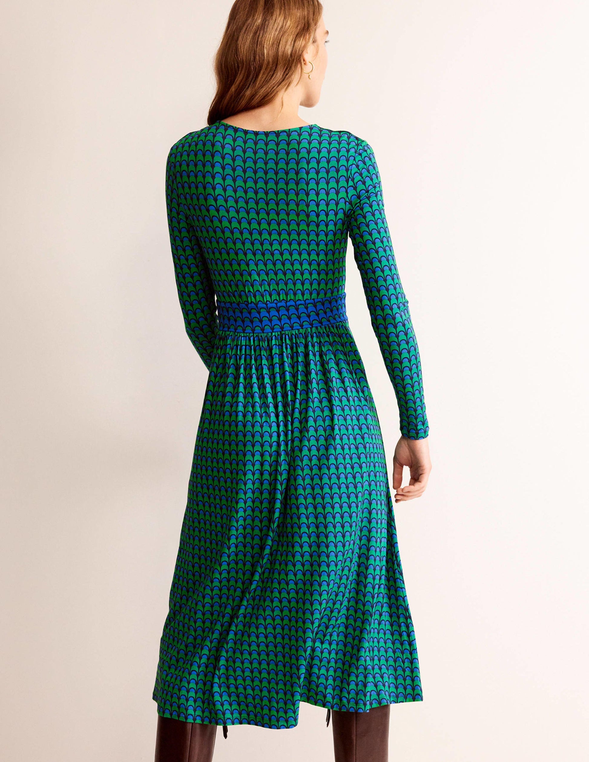 Thea Long Sleeve Midi Dress-Veridian Green, Geo Charm-3
