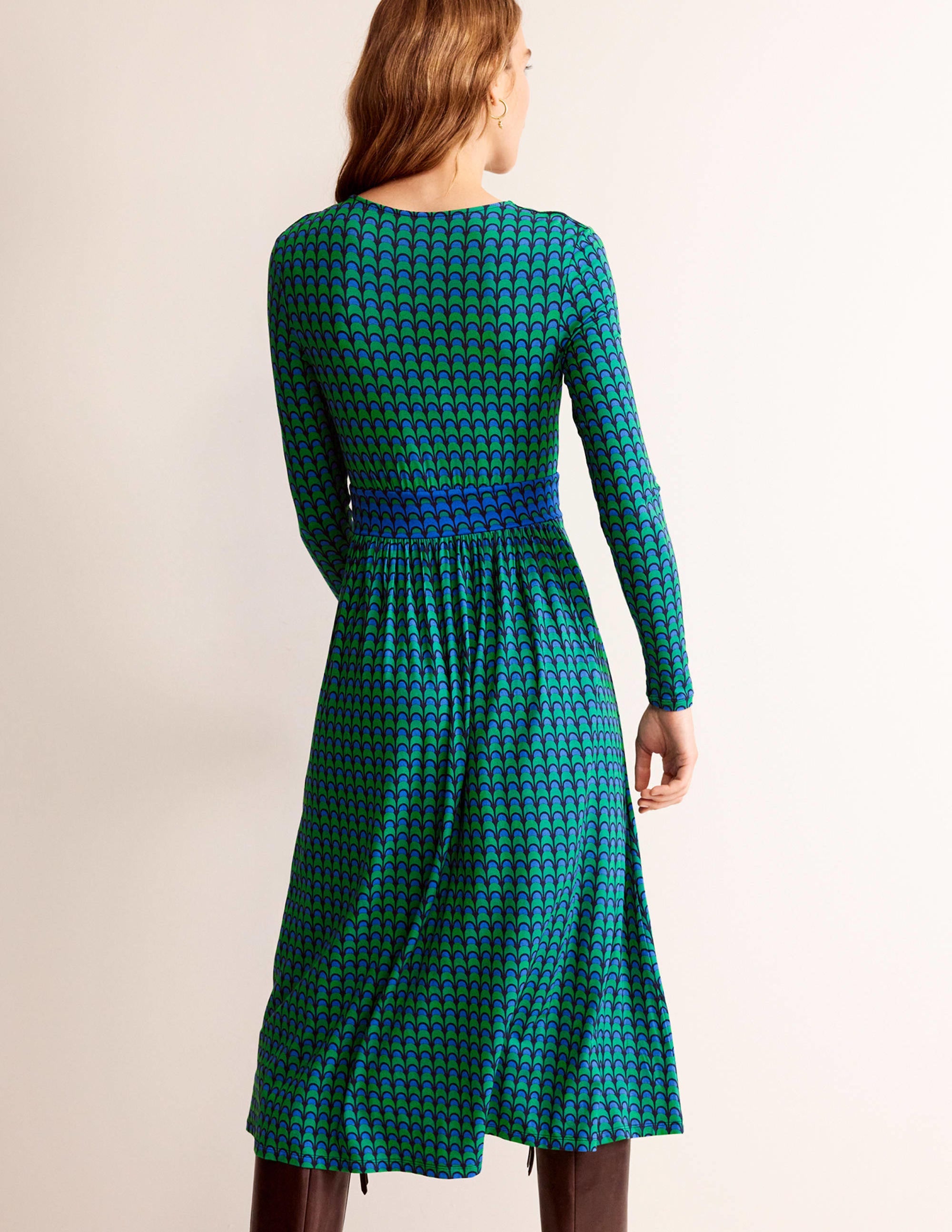 Thea Long Sleeve Midi Dress-Veridian Green, Geo Charm - Image 3