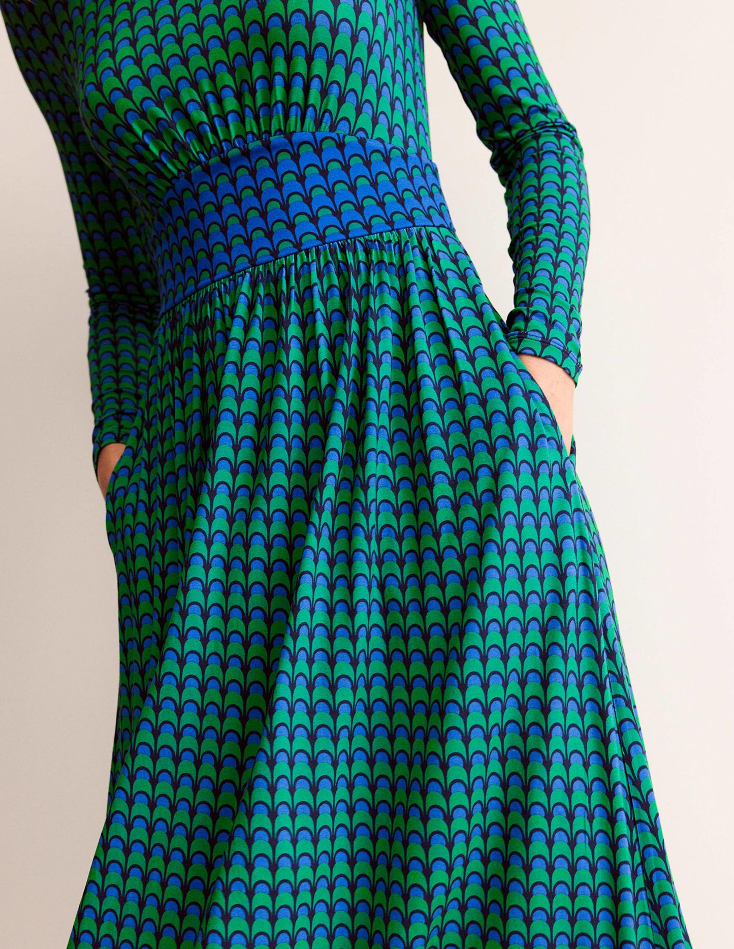 Thea Long Sleeve Midi Dress-Veridian Green, Geo Charm