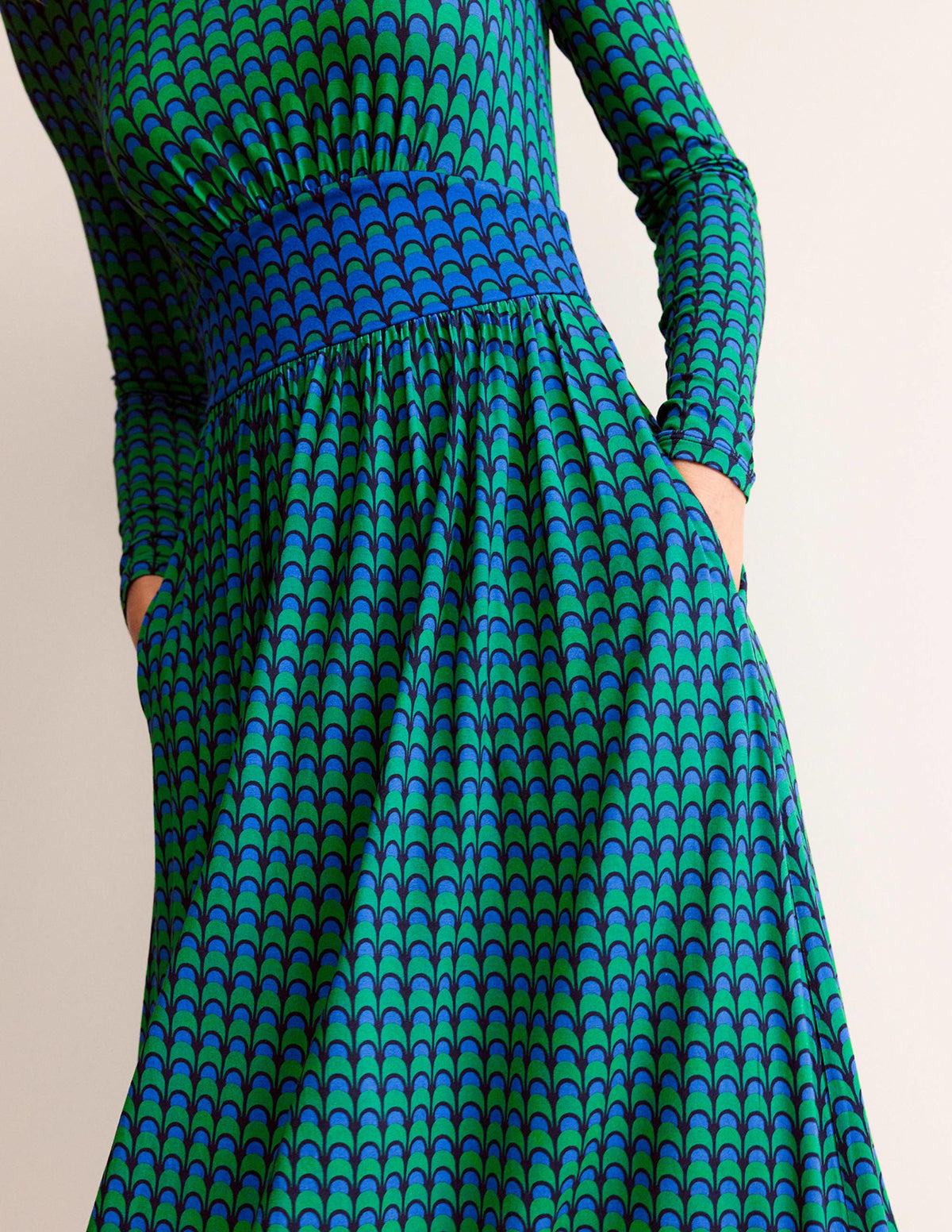 Thea Long Sleeve Midi Dress-Veridian Green, Geo Charm - Image 4