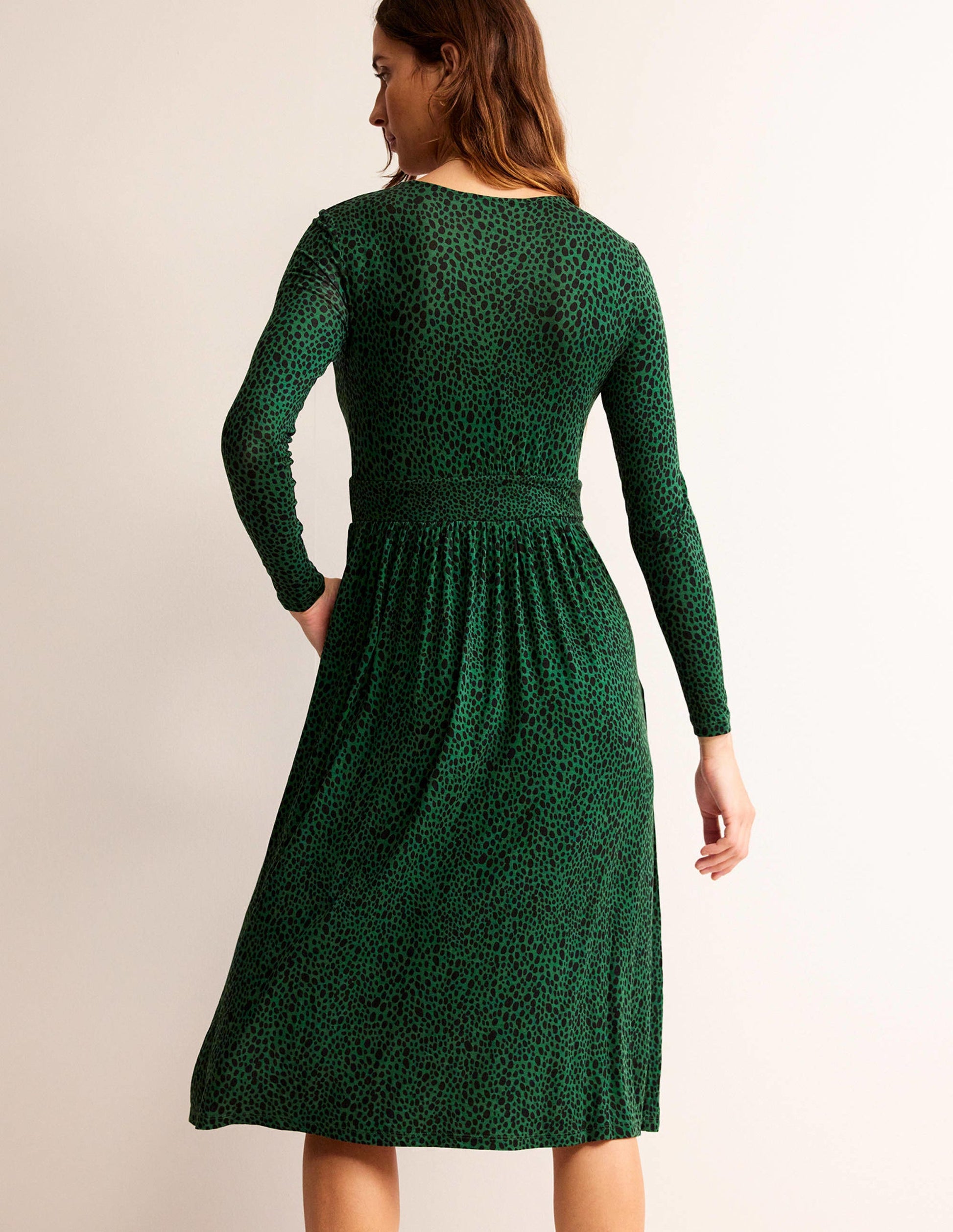 Thea Long Sleeve Midi Dress-Amazon Green, Animal Spot-3