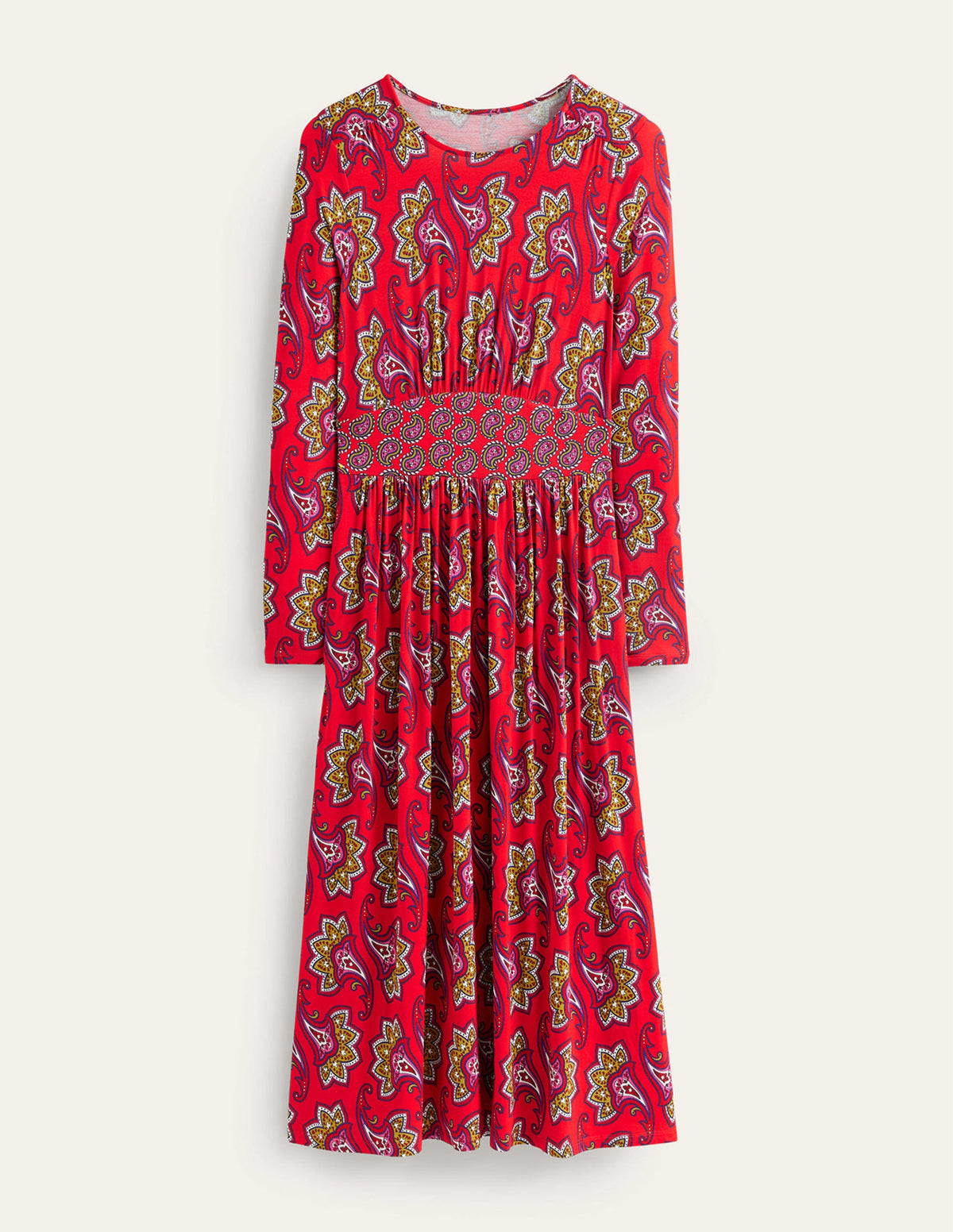 Thea Long Sleeve Midi Dress-Red, Paisley Amaryllis - Image 6