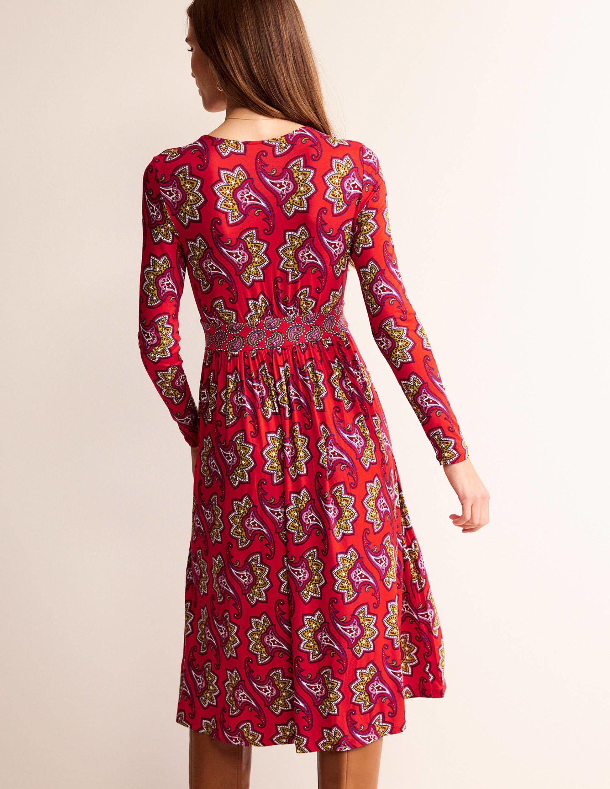 Thea Long Sleeve Midi Dress-Red, Paisley Amaryllis-3