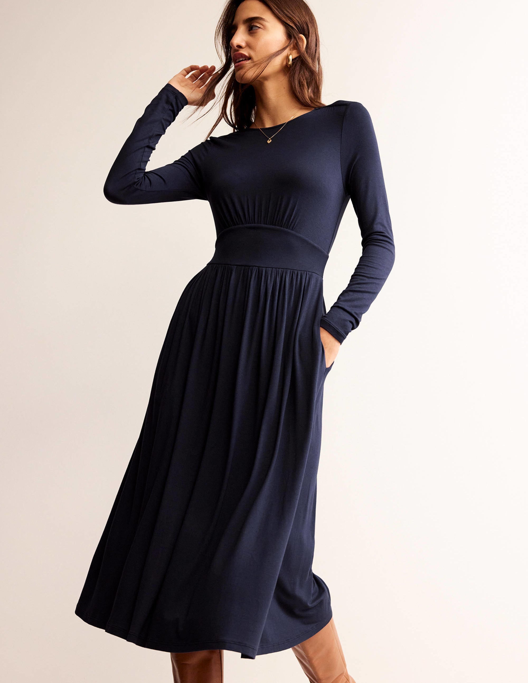 Thea Long Sleeve Midi Dress-Navy - Image 4