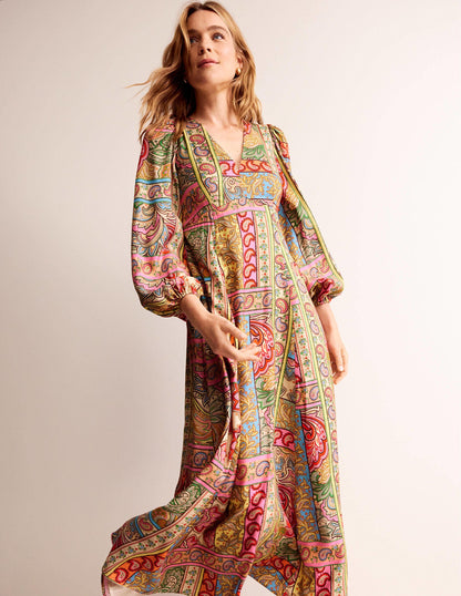 Blouson Sleeve Maxi Tea Dress-Multi, Patchwork-1