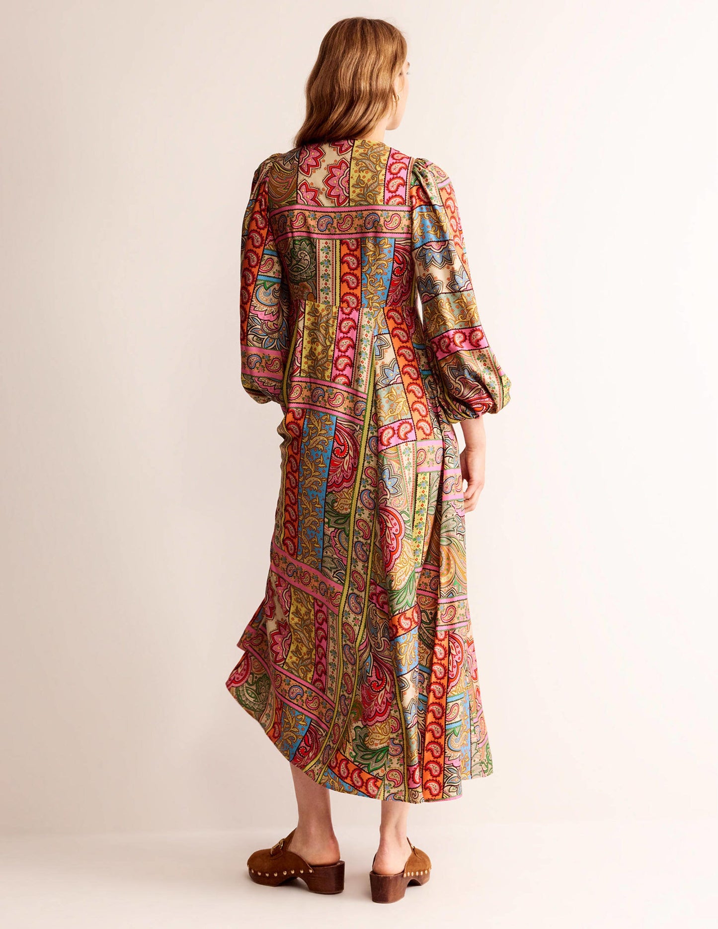 Blouson Sleeve Maxi Tea Dress-Multi, Patchwork