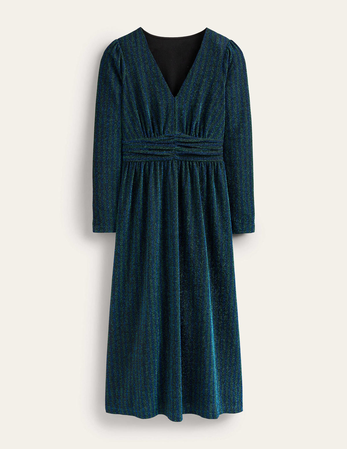 Ruched Sparkle Midi Dress-Green, Navy Stripe-7