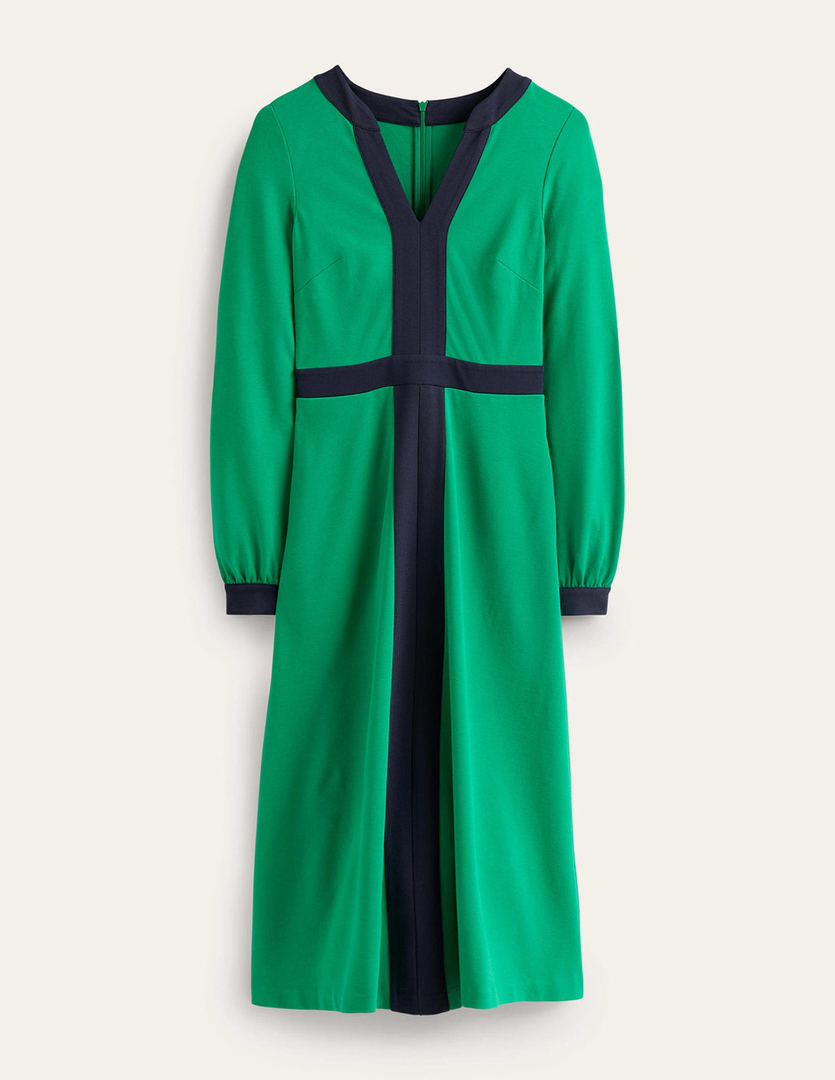 Colour Block V-Neck Midi Dress-Green and Navy - Image 5
