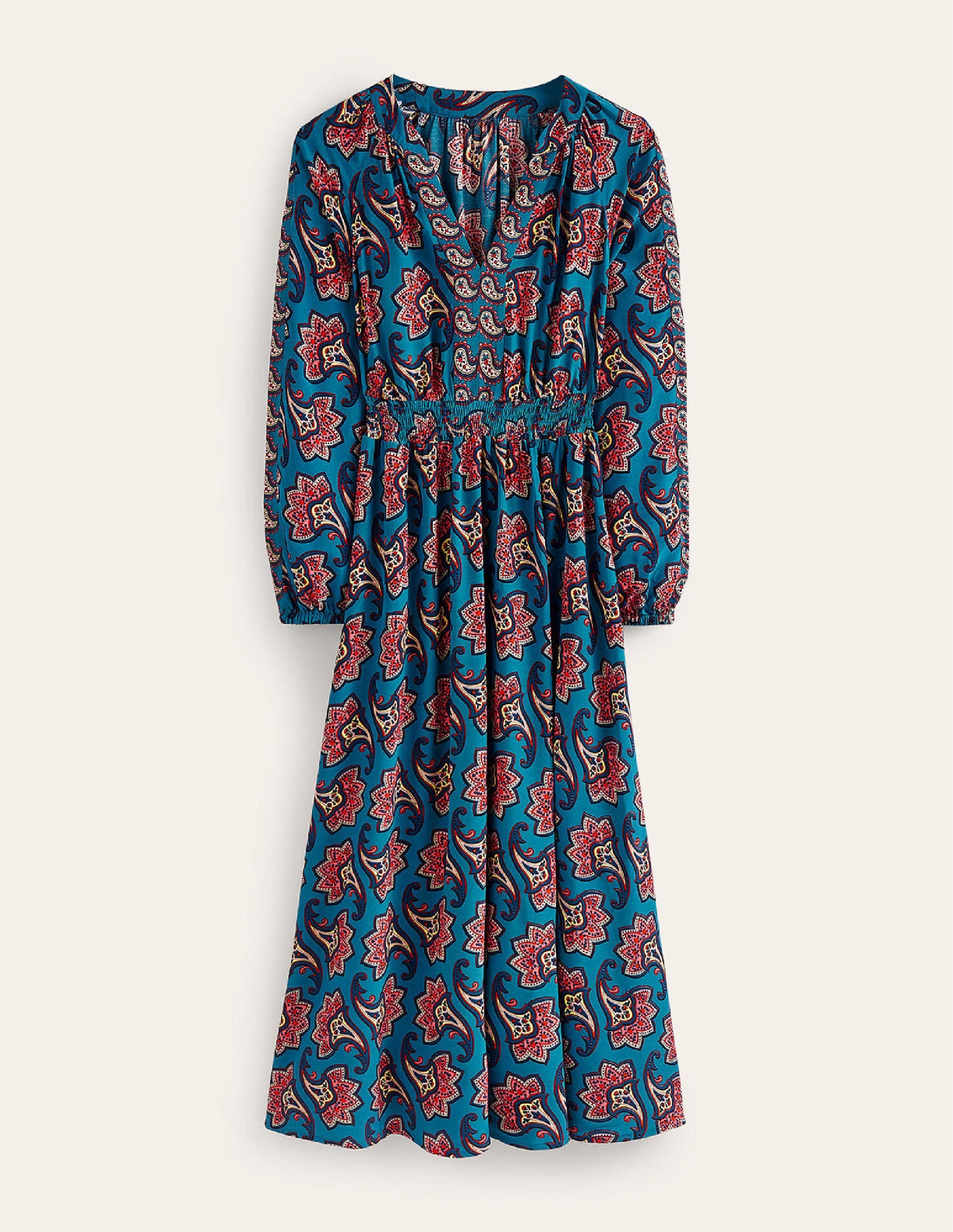 Border Print Raglan Midi Dress-Aegean Blue, Paisley Amaryllis - Image 6