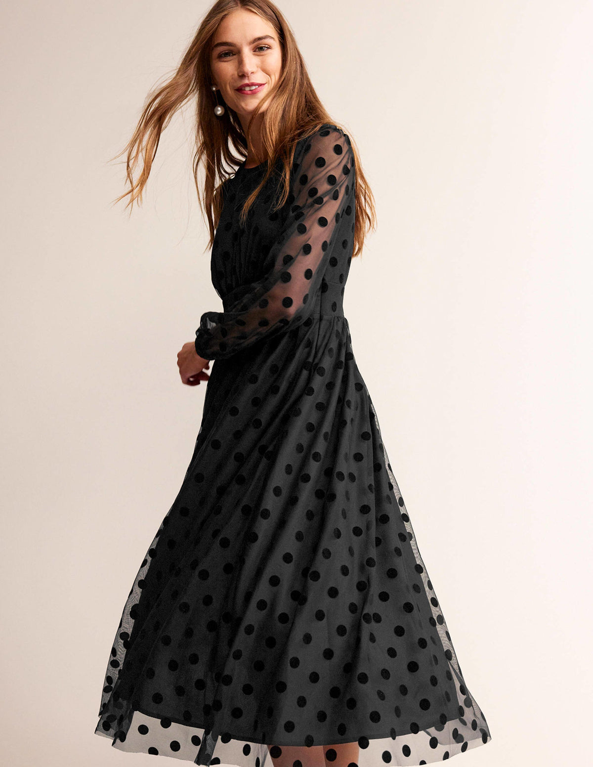 Tulle Spot Midi Dress-Black Spot - Image 1
