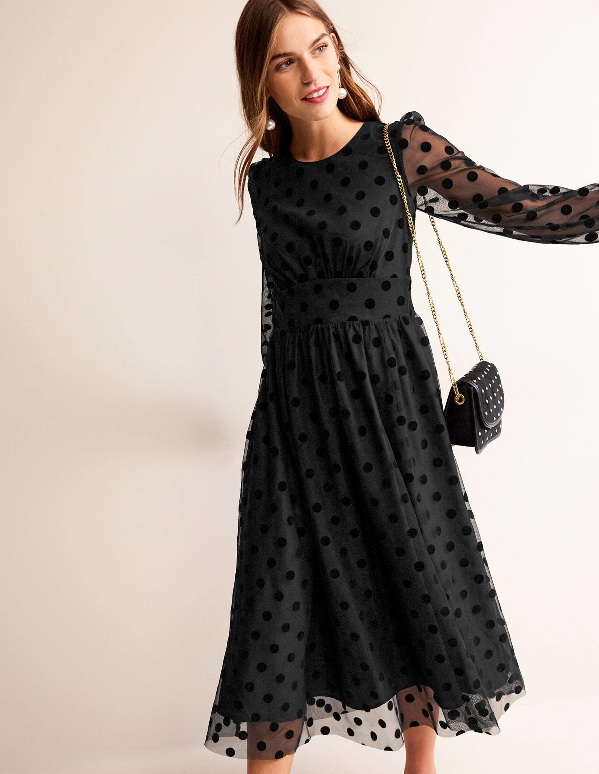 Tulle Spot Midi Dress-Black Spot-4
